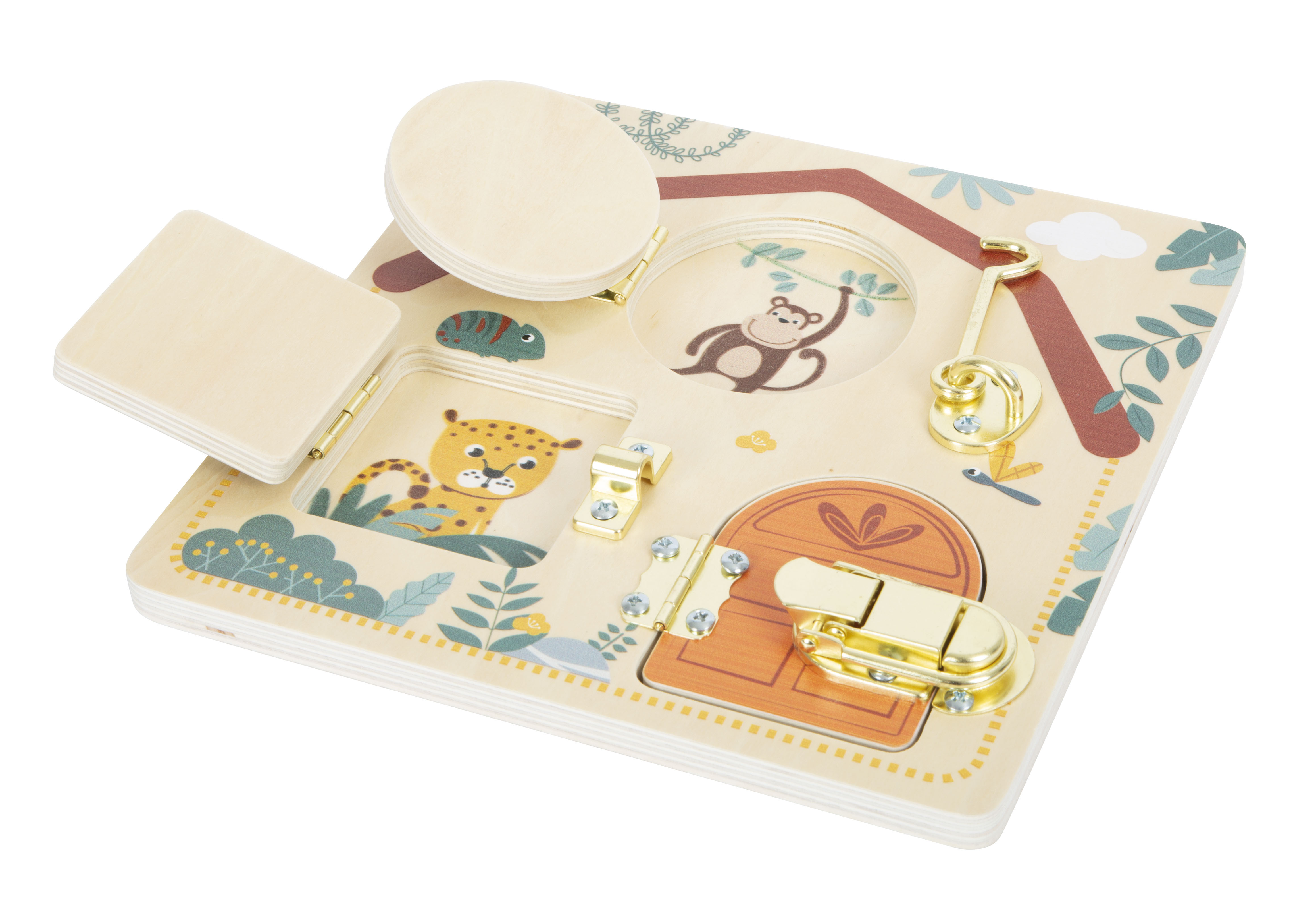 Motorik-Lernbrett mit Schloss und Riegel für Kinder