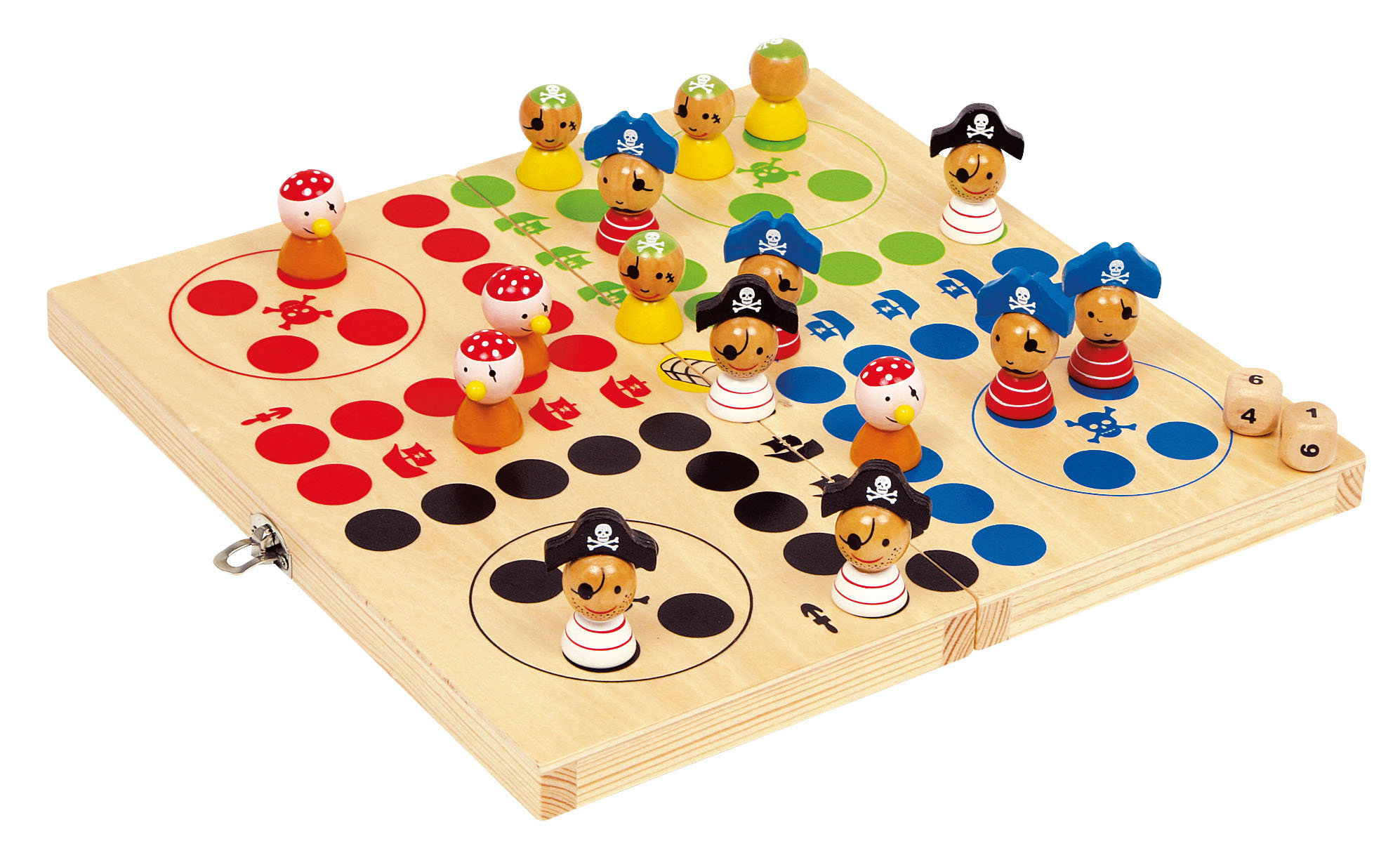 Ludo-Spiel aus Holz mit Piraten-Spielfiguren