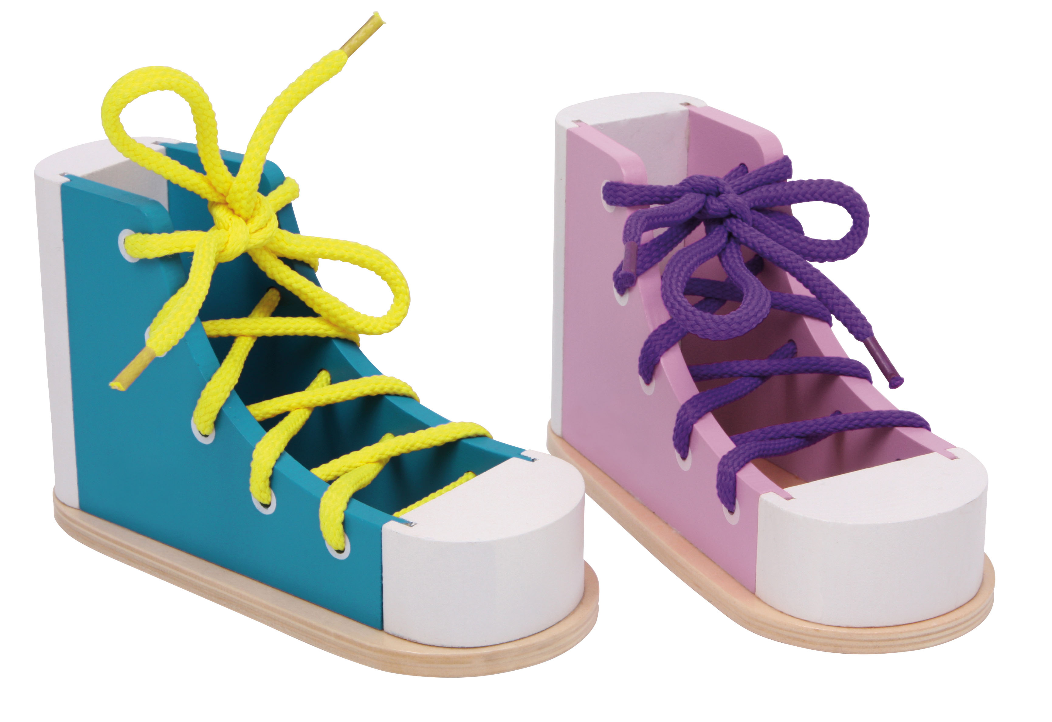 Fädelschuhe zum Erlernen des Schleifebindens