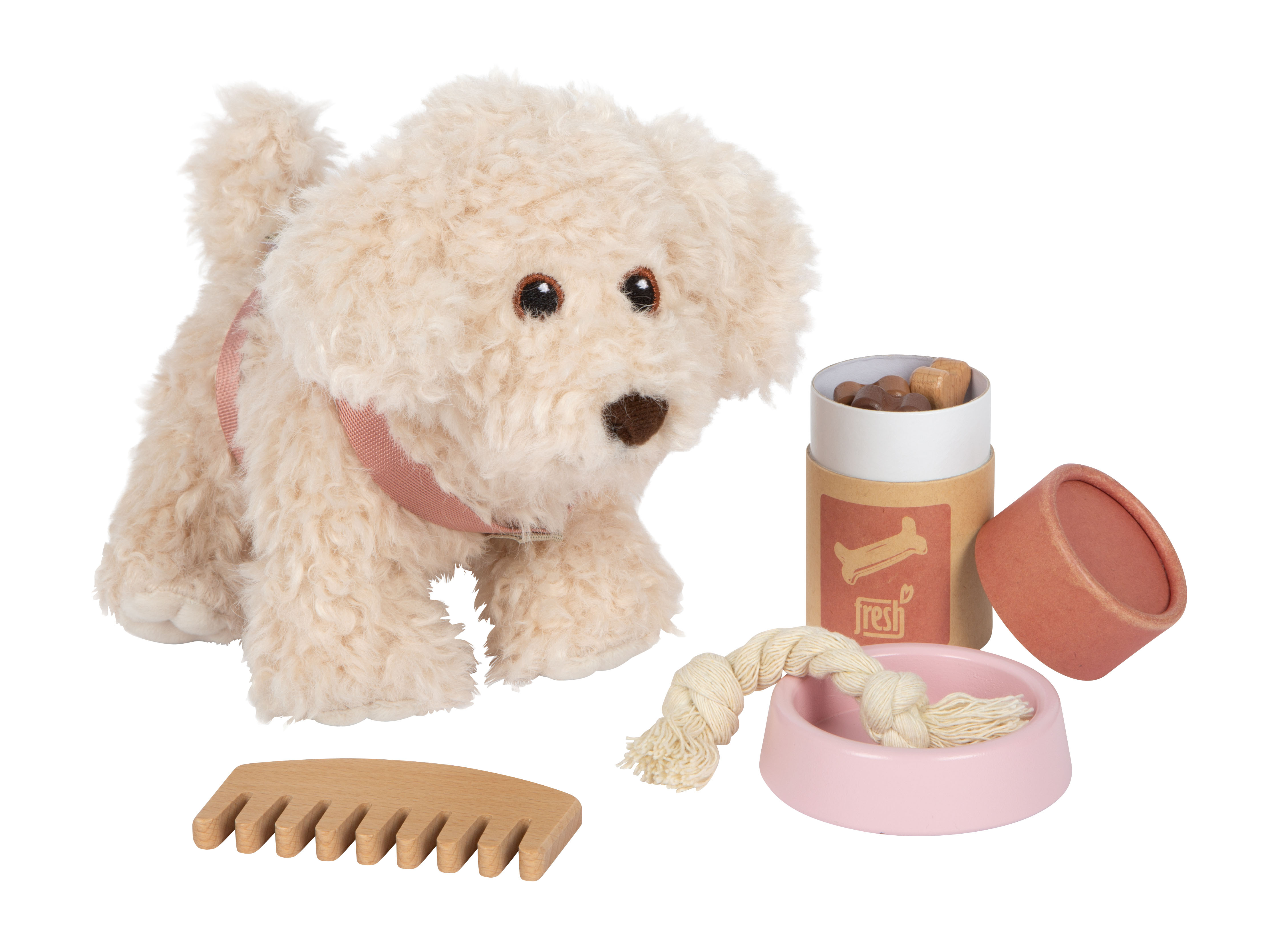 plüsch, hundespielzeug, teddy, seil, schüssel