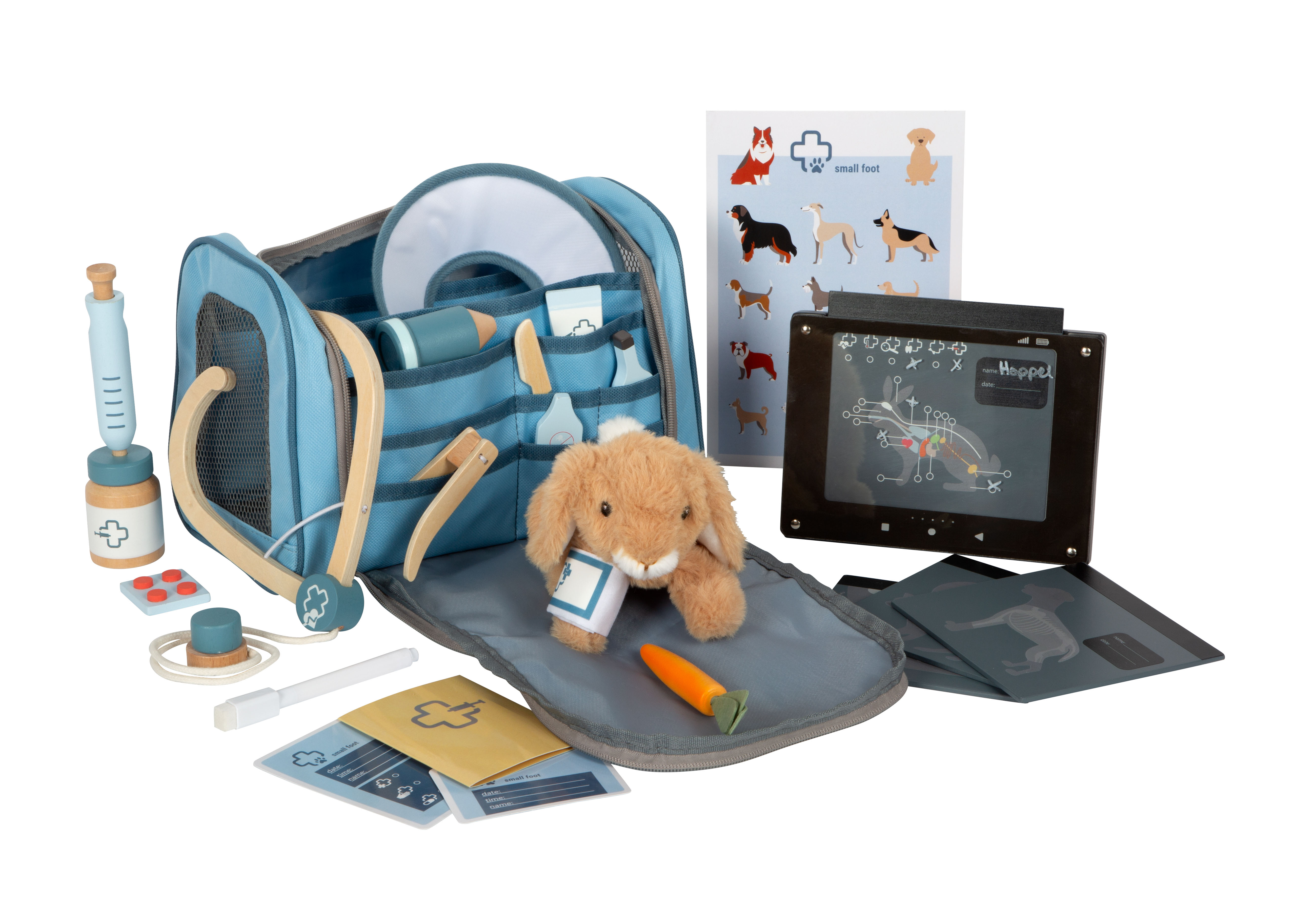 Tierarzt-Tasche mit Zubehör und Plüschhase