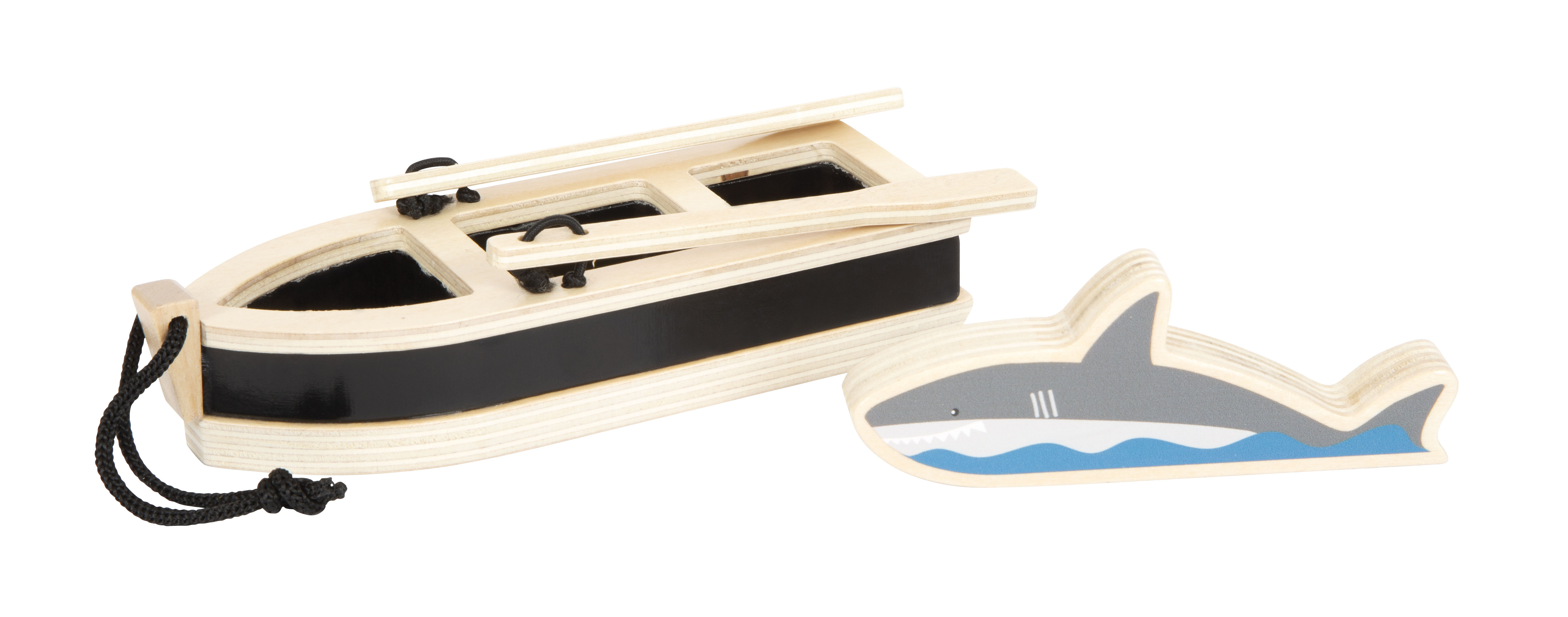 Rettungsboot und Hai aus Holz für Kinder