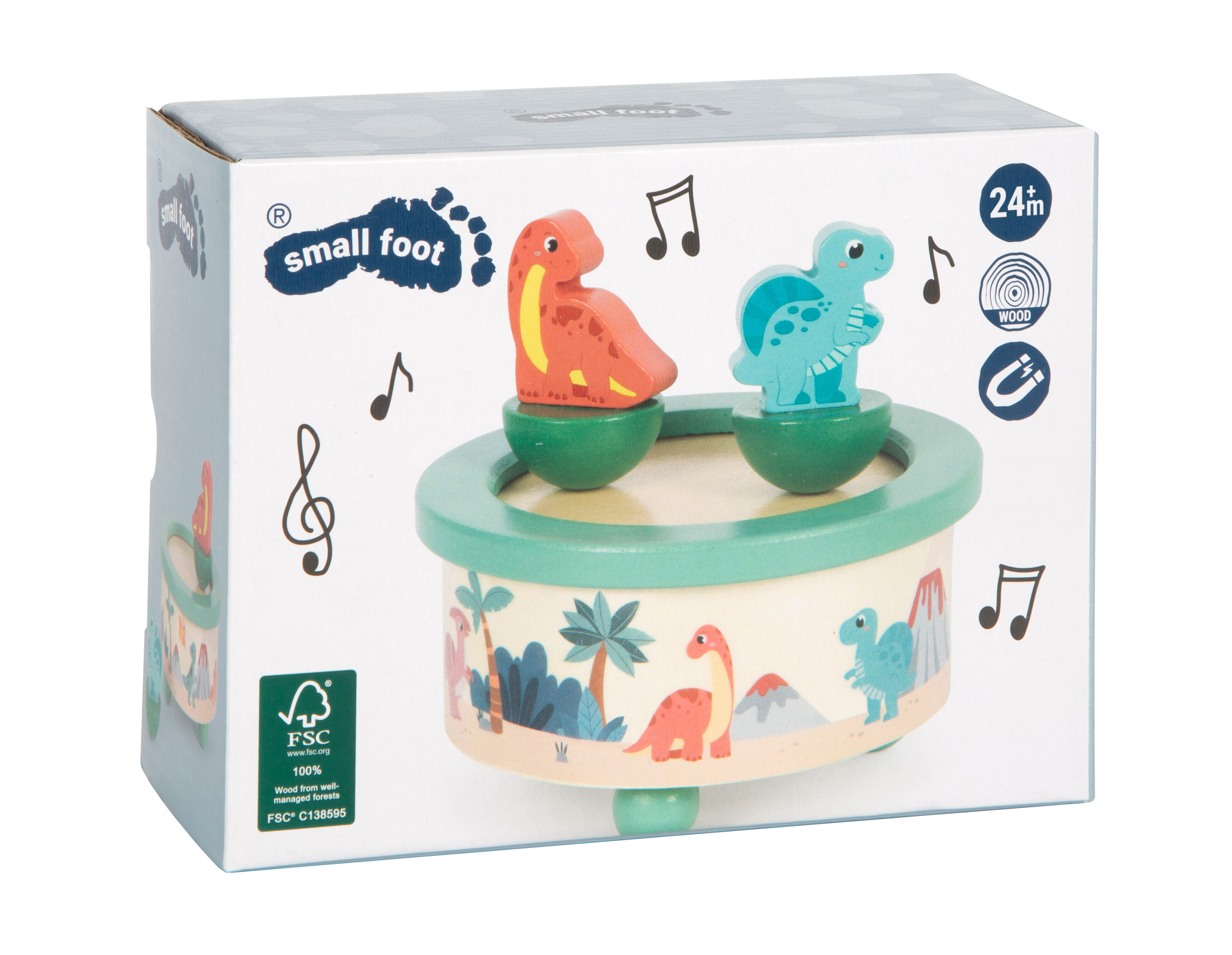 Verpackung von Dino-Spieluhr aus Holz