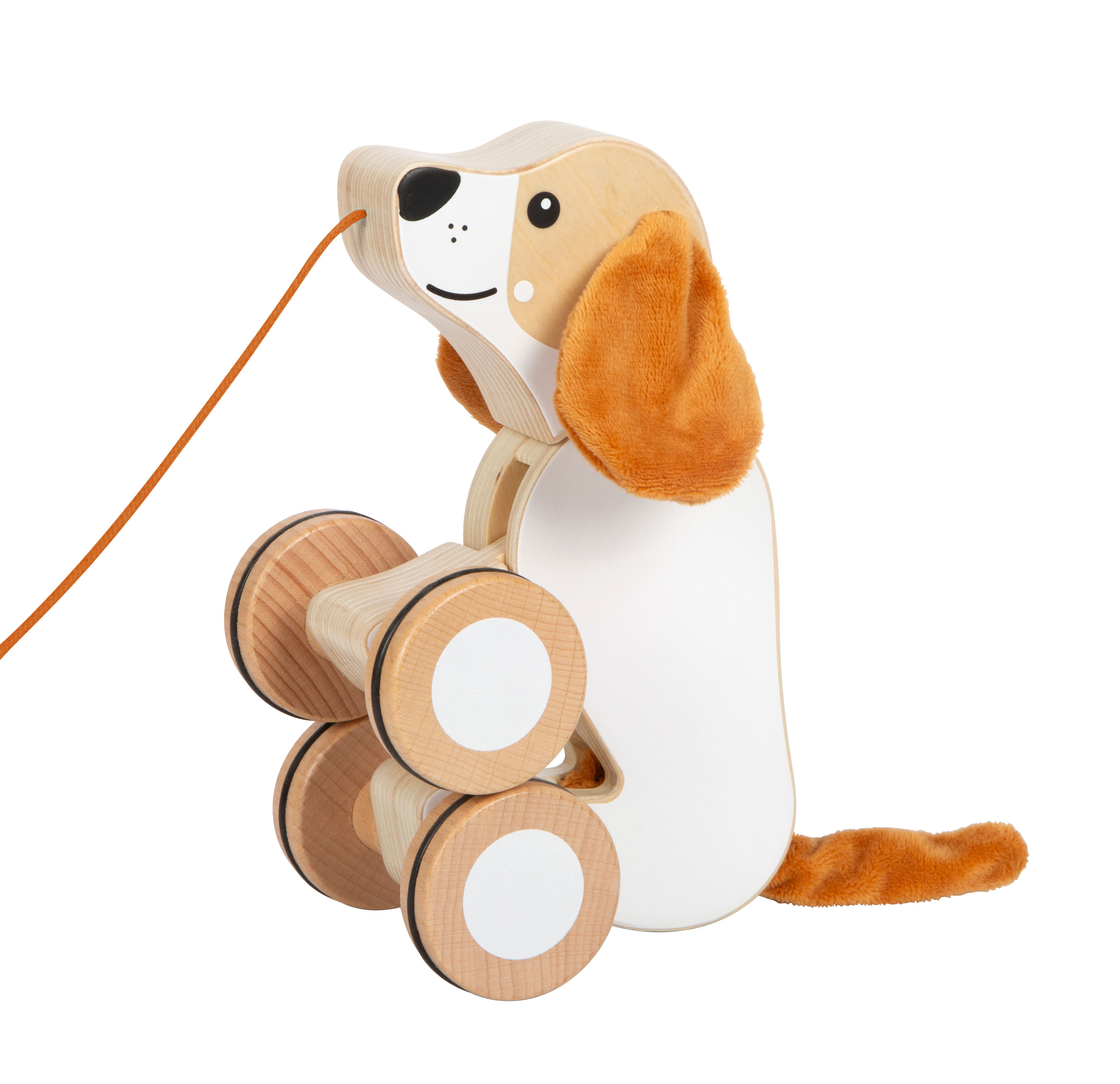 Nachziehtuer Hund mit Knisterohren sitzend