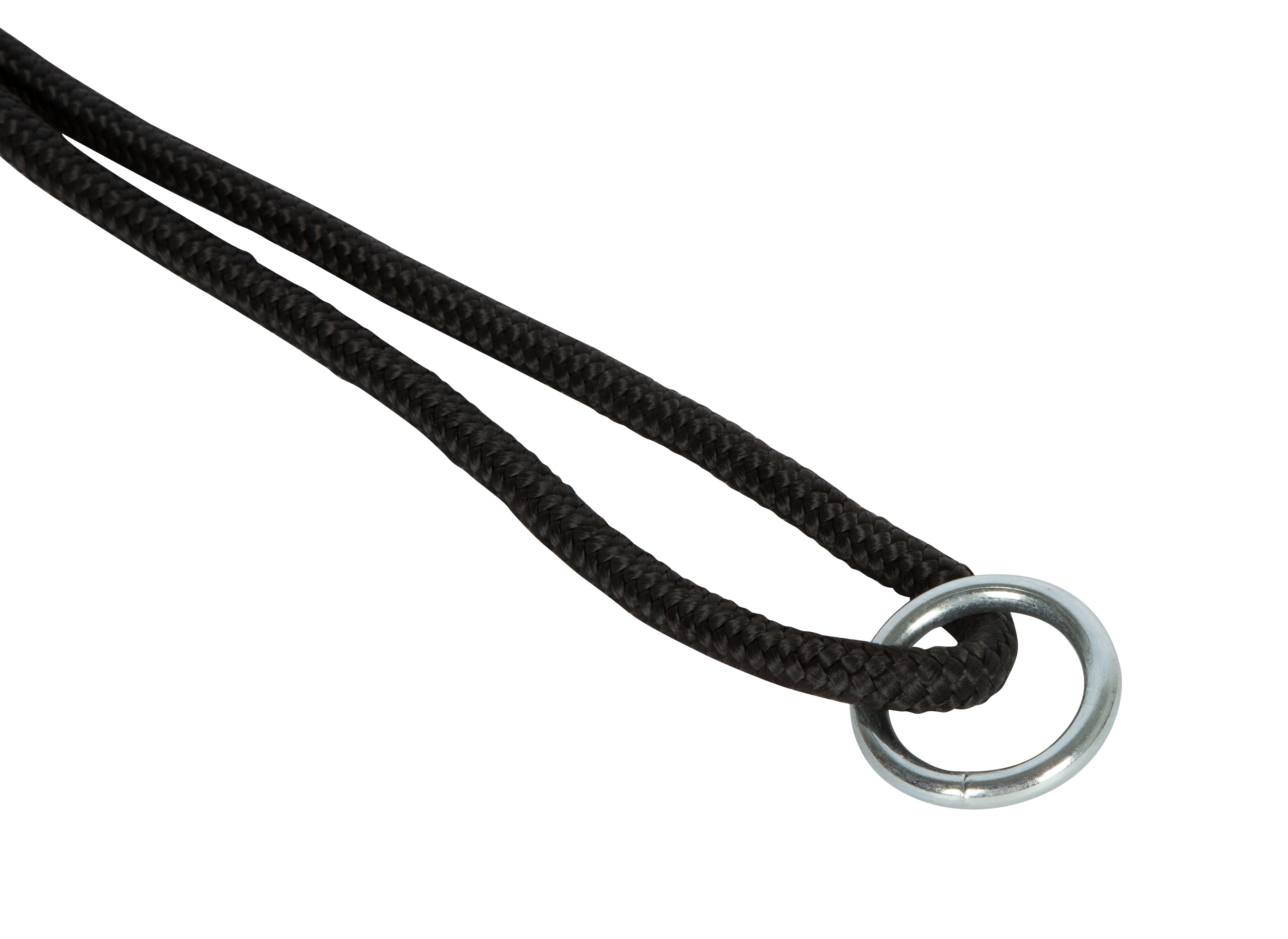 Schwarzes Seil und Metallring zum Aufhängen
