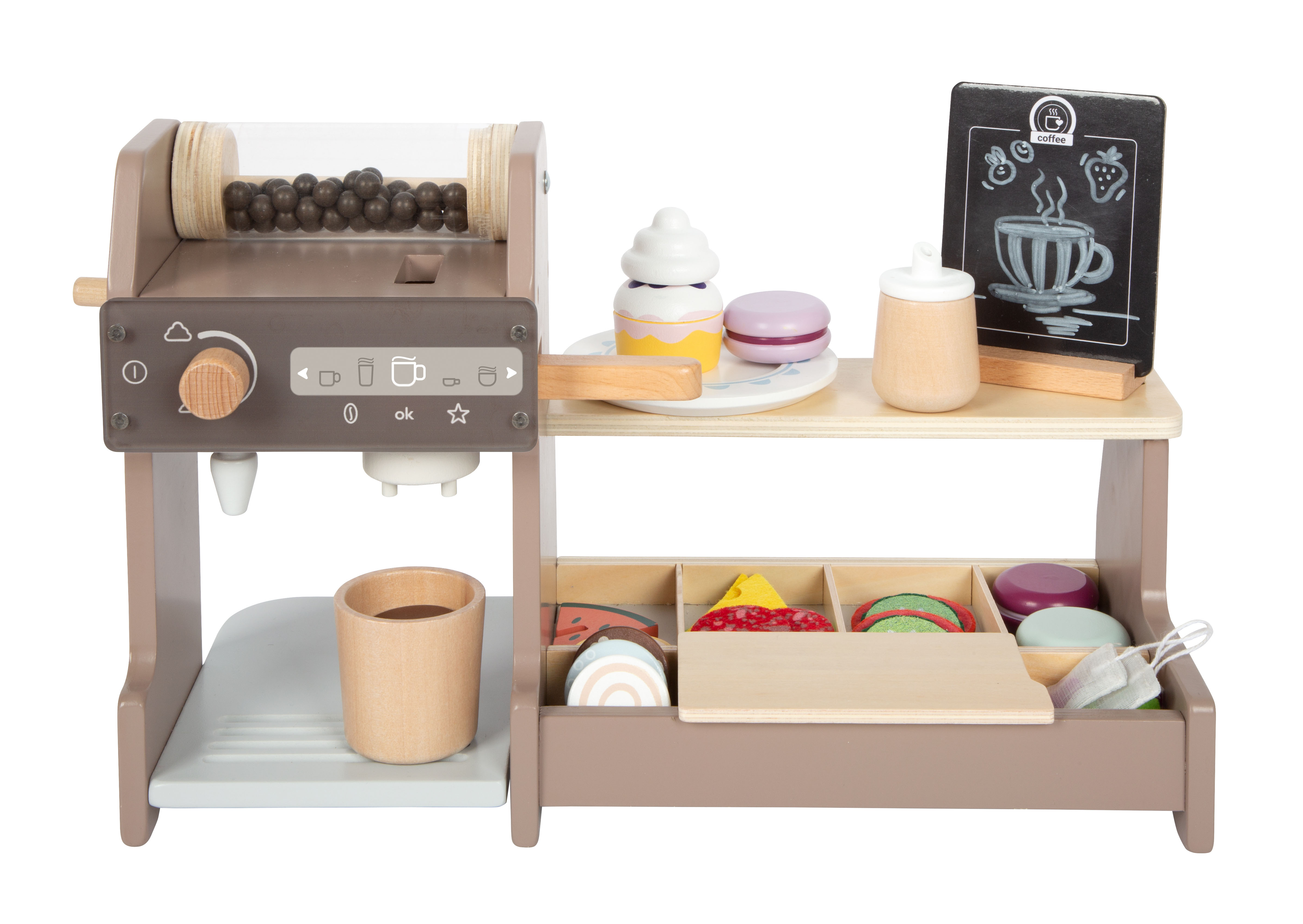 Barista-Café-Set mit Siebträger, Kaffee und Milchschaum für Babyccino