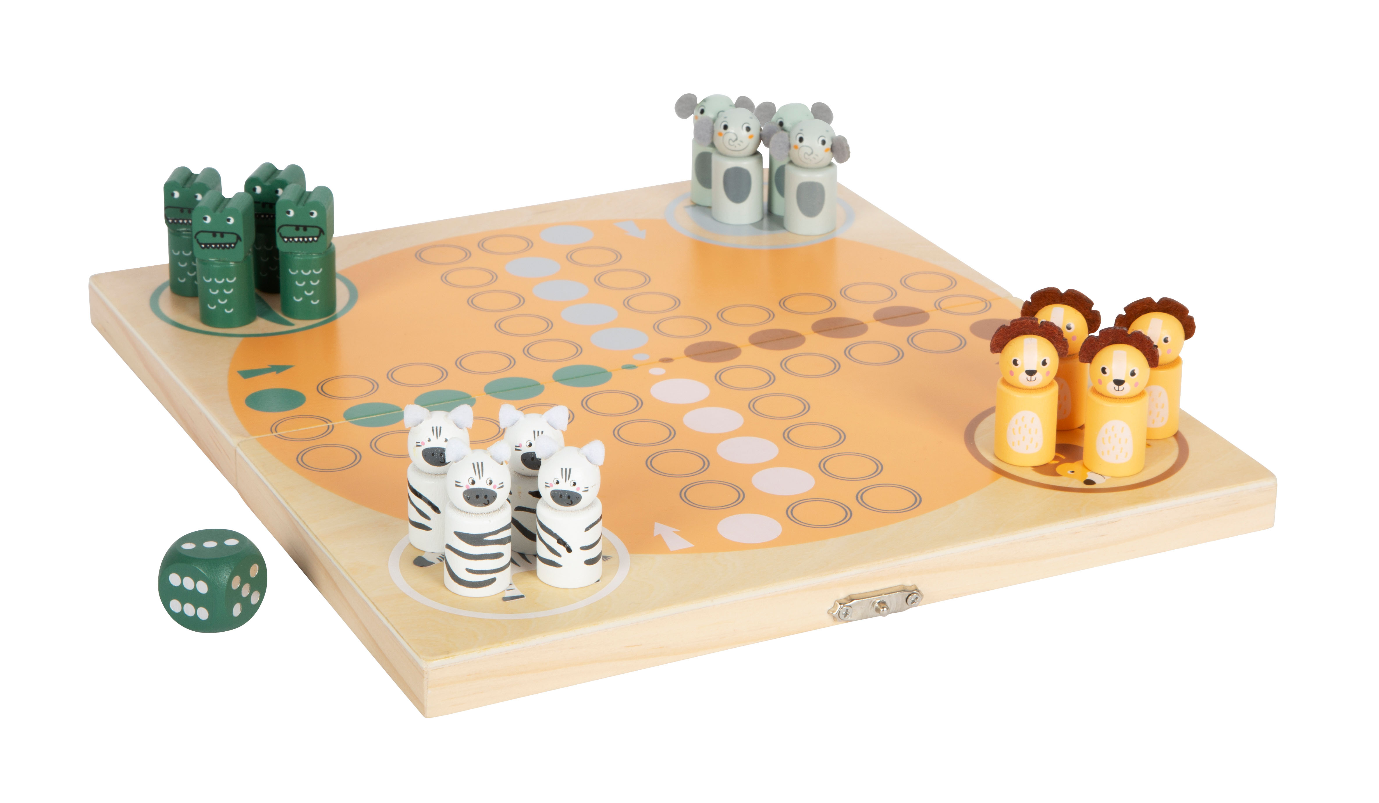 Ludo-Spiel aus Holz mit Safari-Tierfiguren