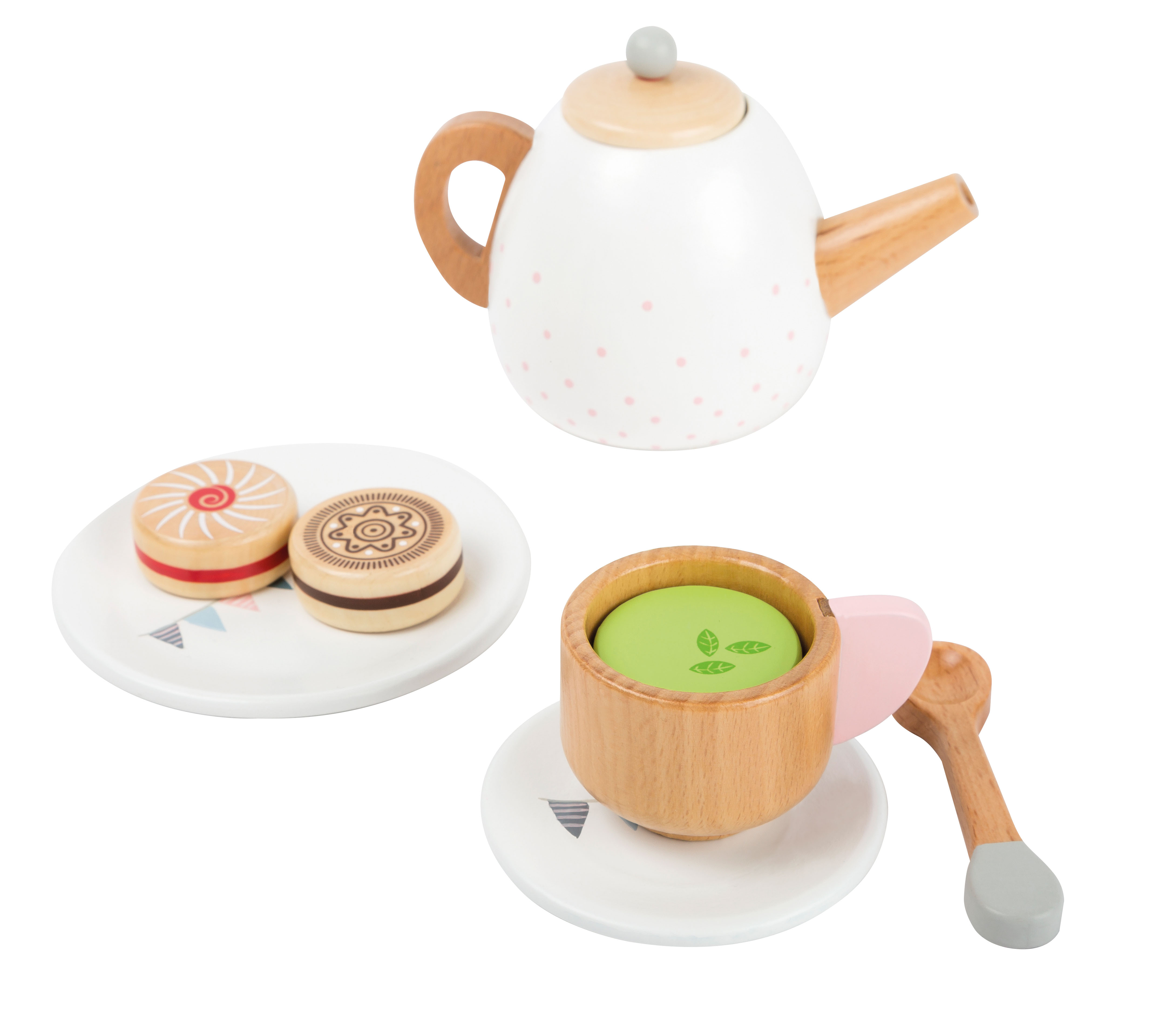 Kinder-Teeservice aus Holz mit Kanne und Tassen