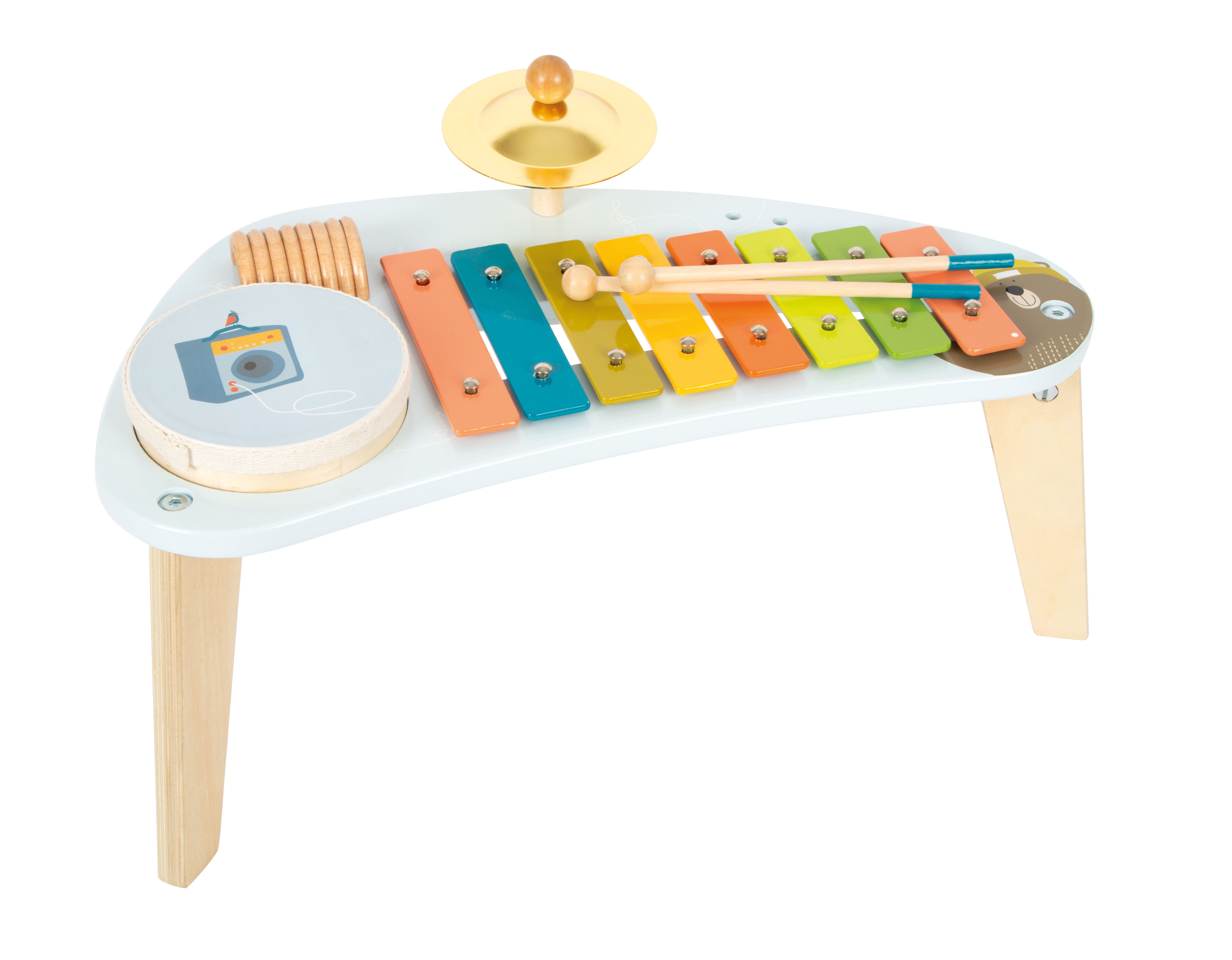 Farbenfroher Musiktisch aus Holz für Kinder