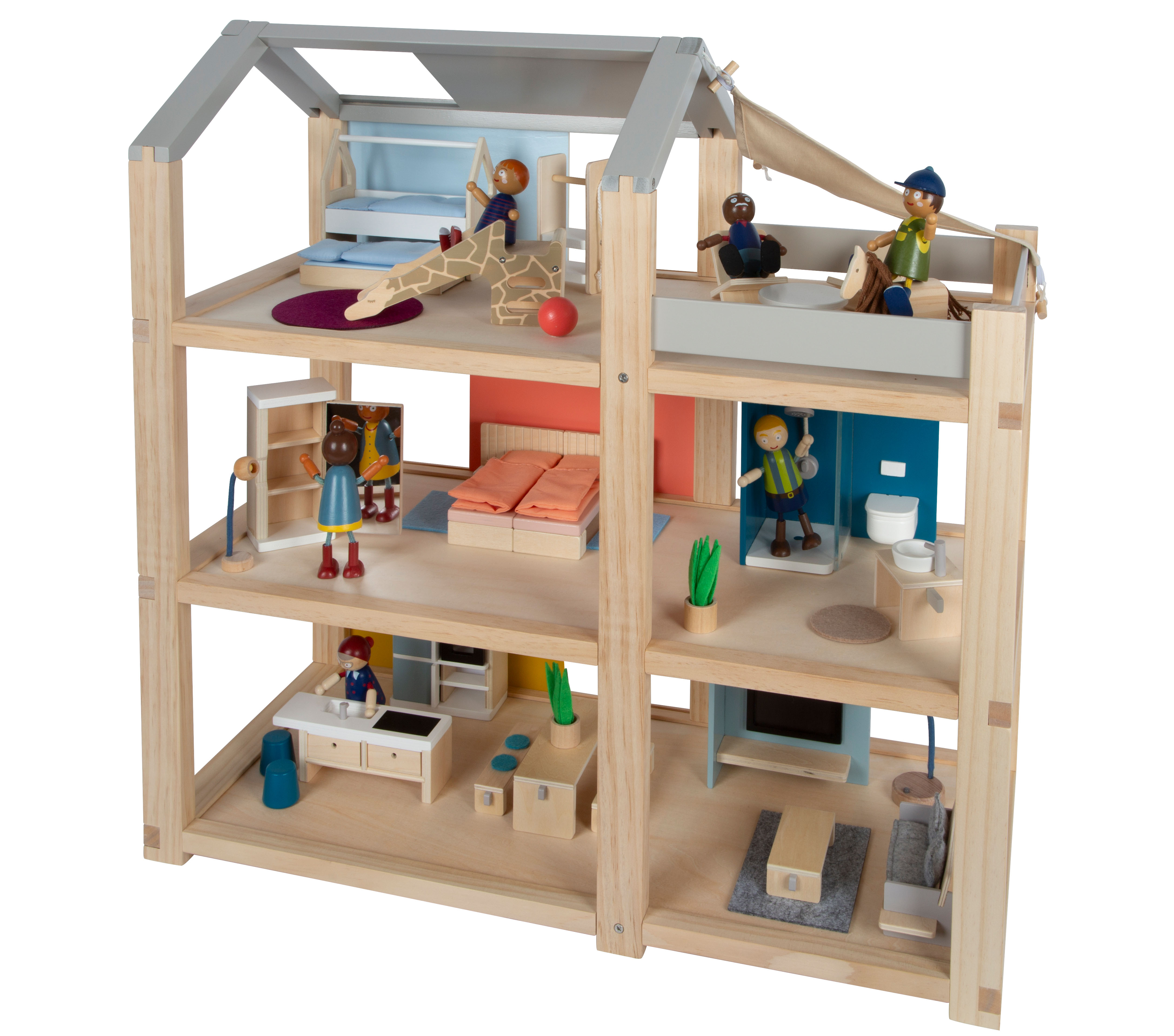 Großes Puppenhaus aus Holz Möbeln