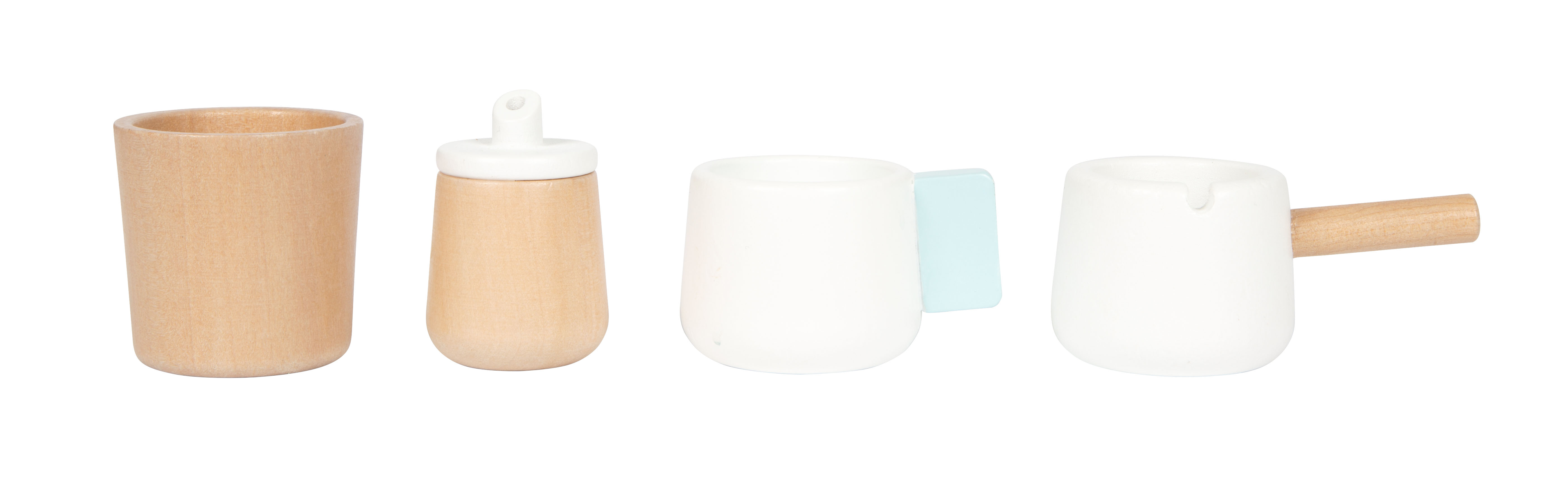 Barista-Café-Set mit Becher, Tasse, Milchkännchen und Zucker