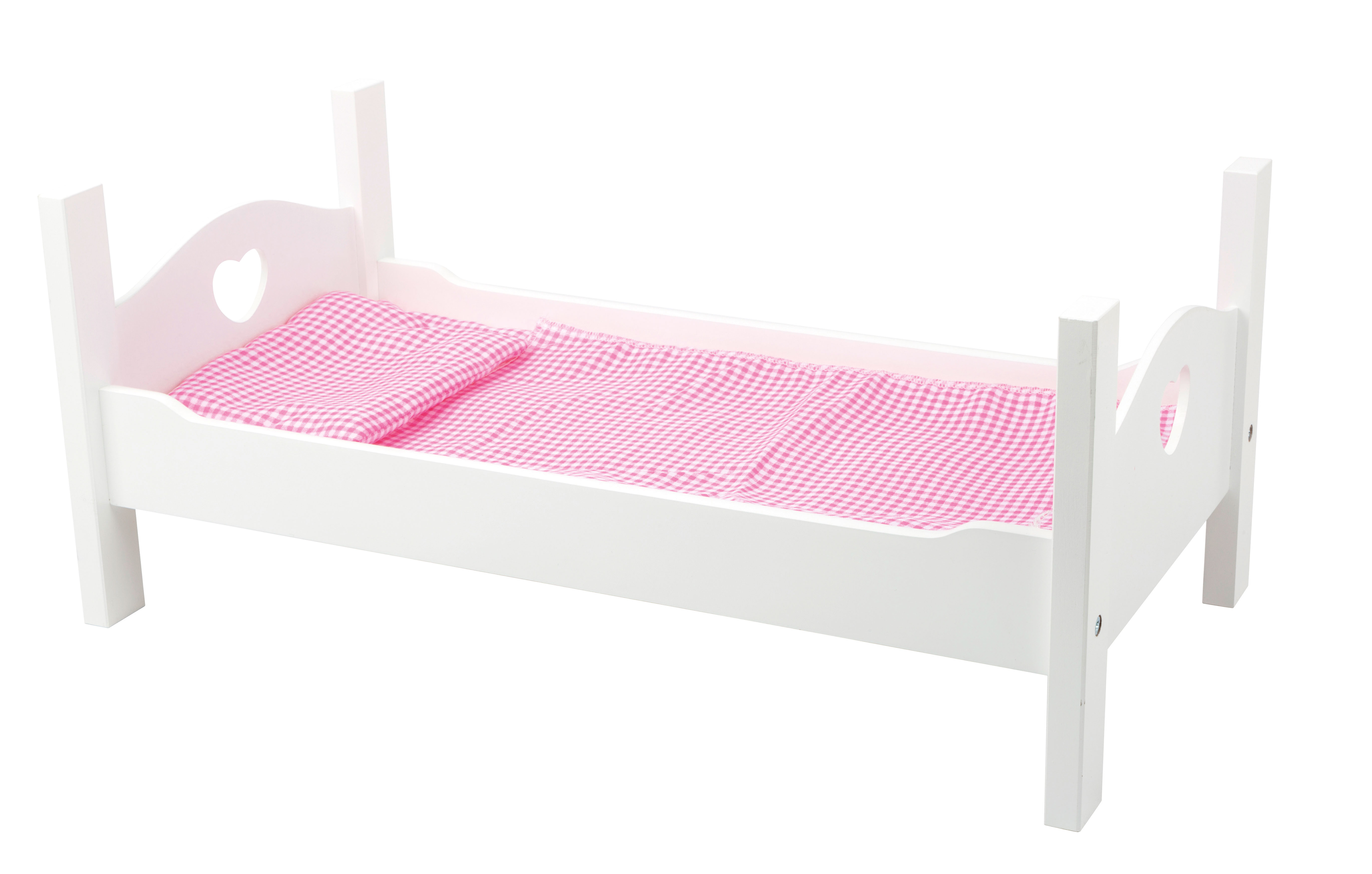 Puppenbettaus Holz mit pinker Bettwäsche