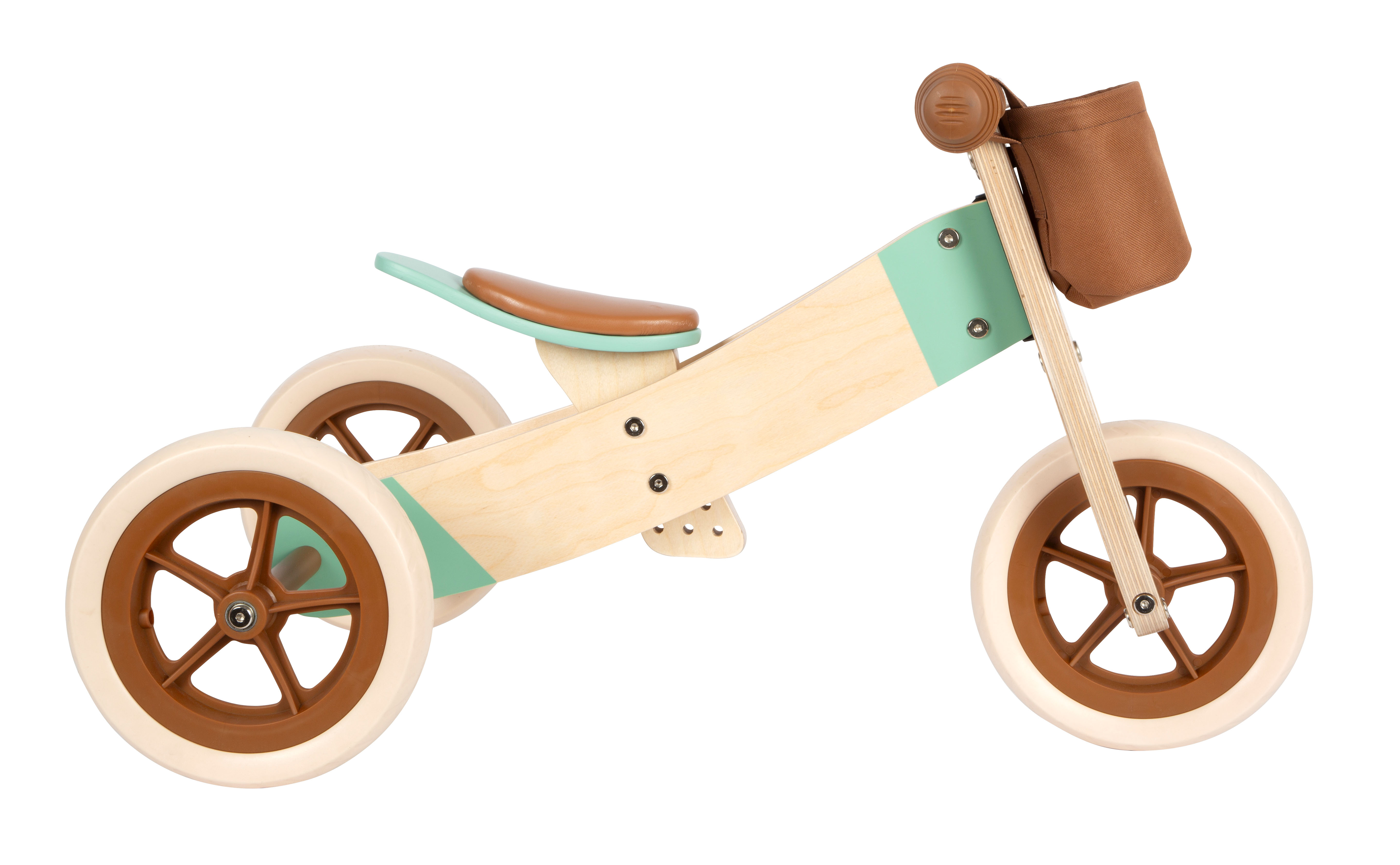 Holz-Dreirad für Kinder in Braun und Mint
