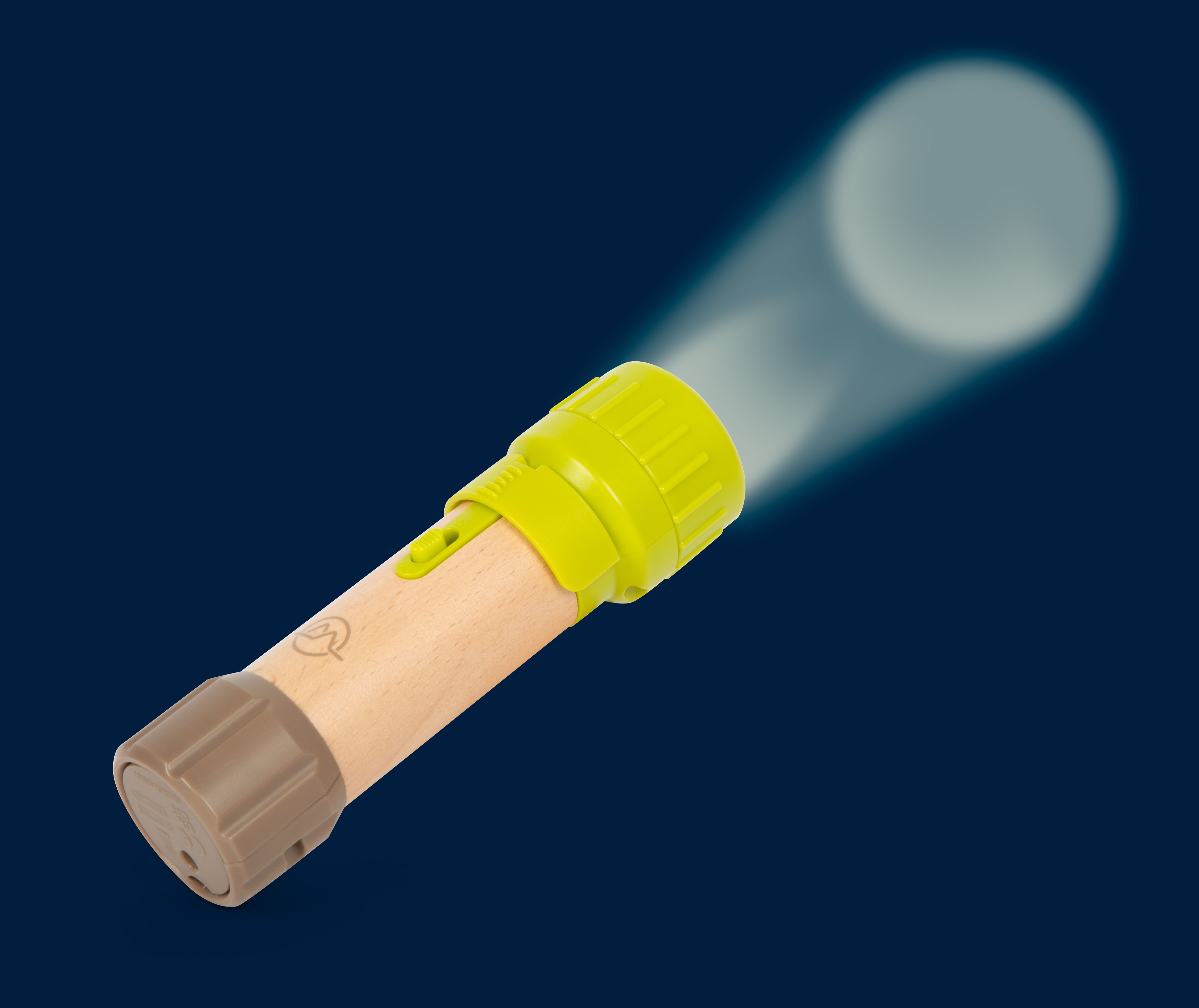 Kindertaschenlampe mit Holzgriff mit Lichtkegel