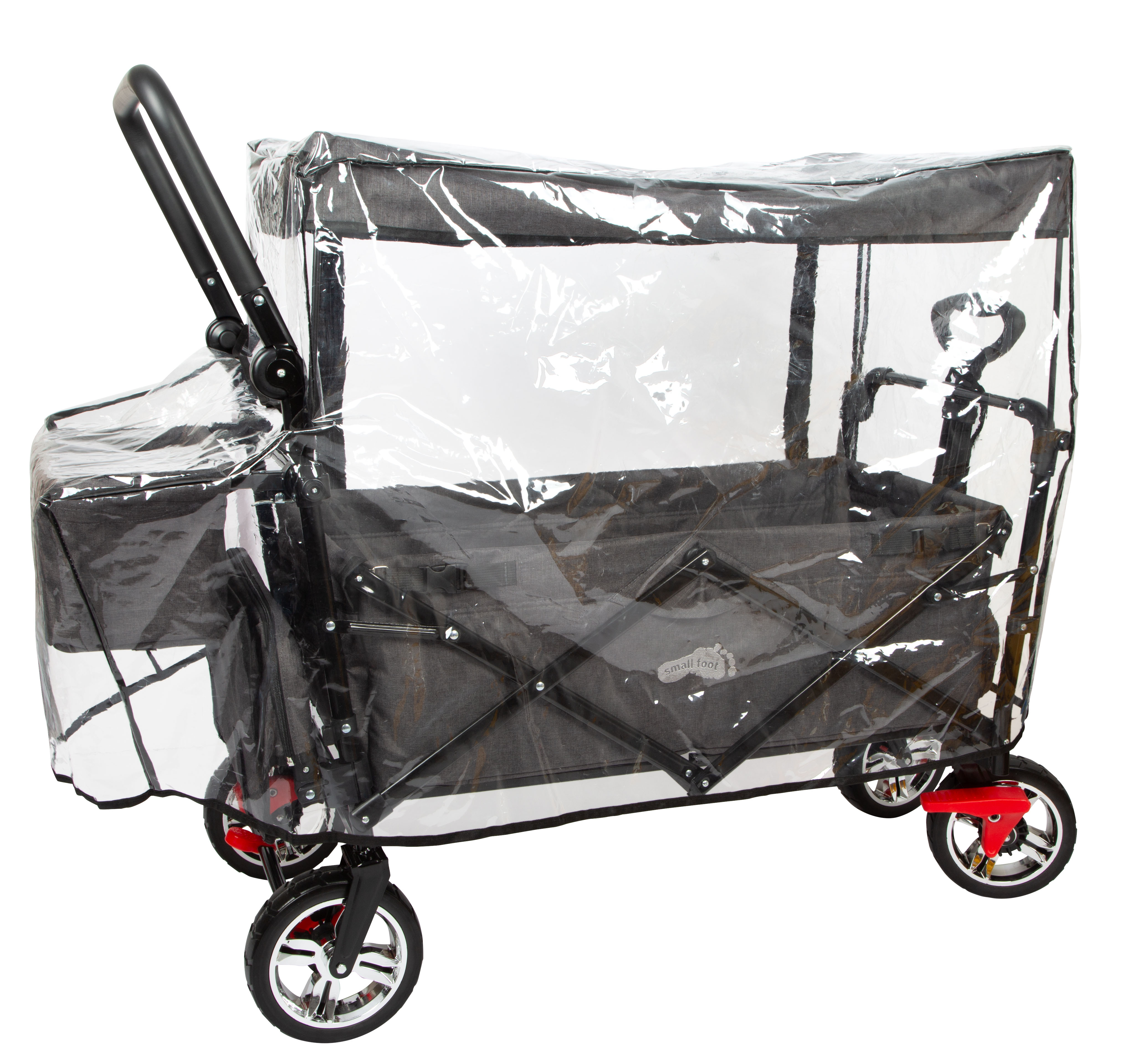 Bollerwagen aus Stoff mit transparentem Regenschutz