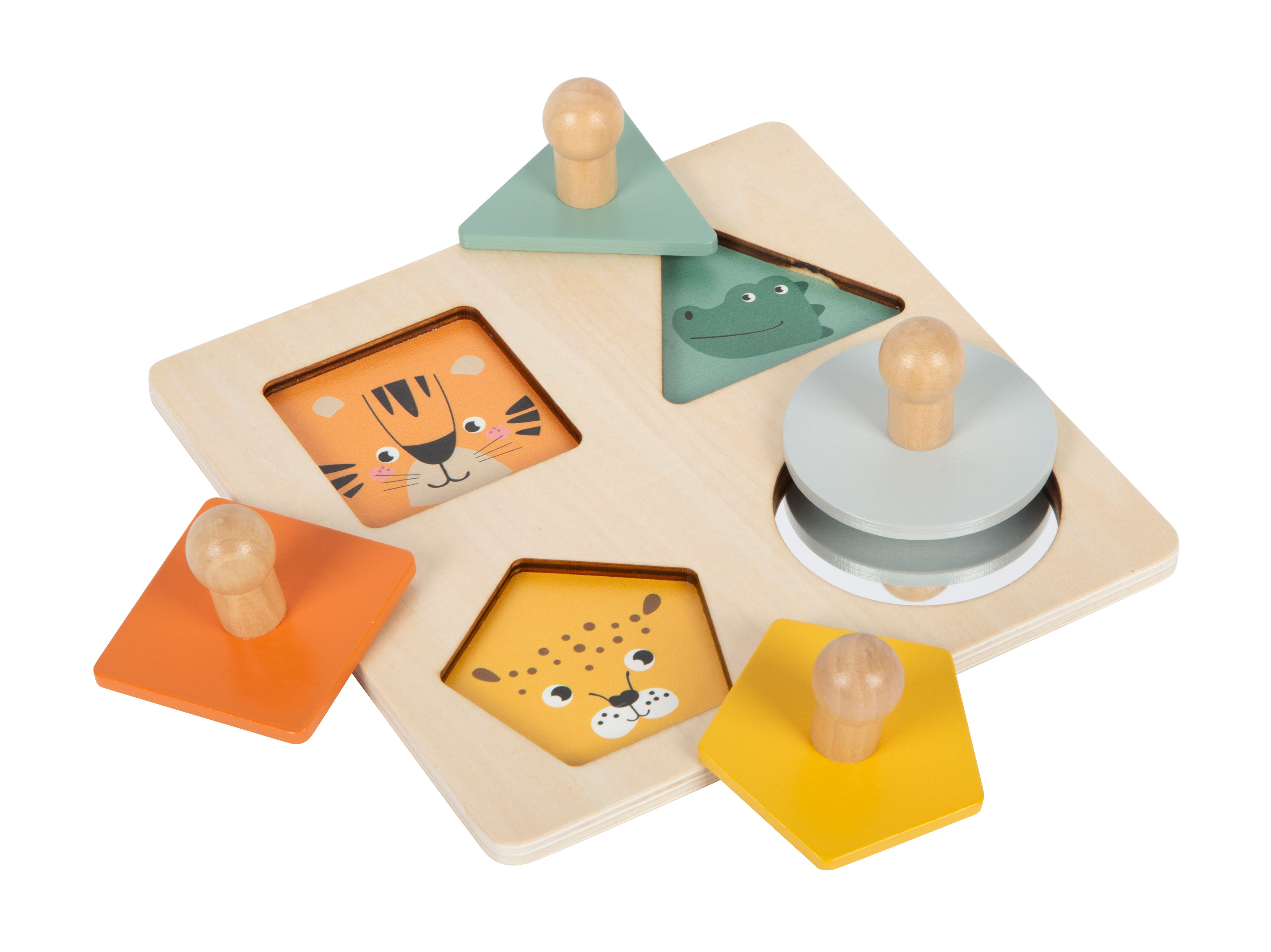 Montessori Setzpuzzle Formen und Motive mit Zubehör Tiere Spiegel