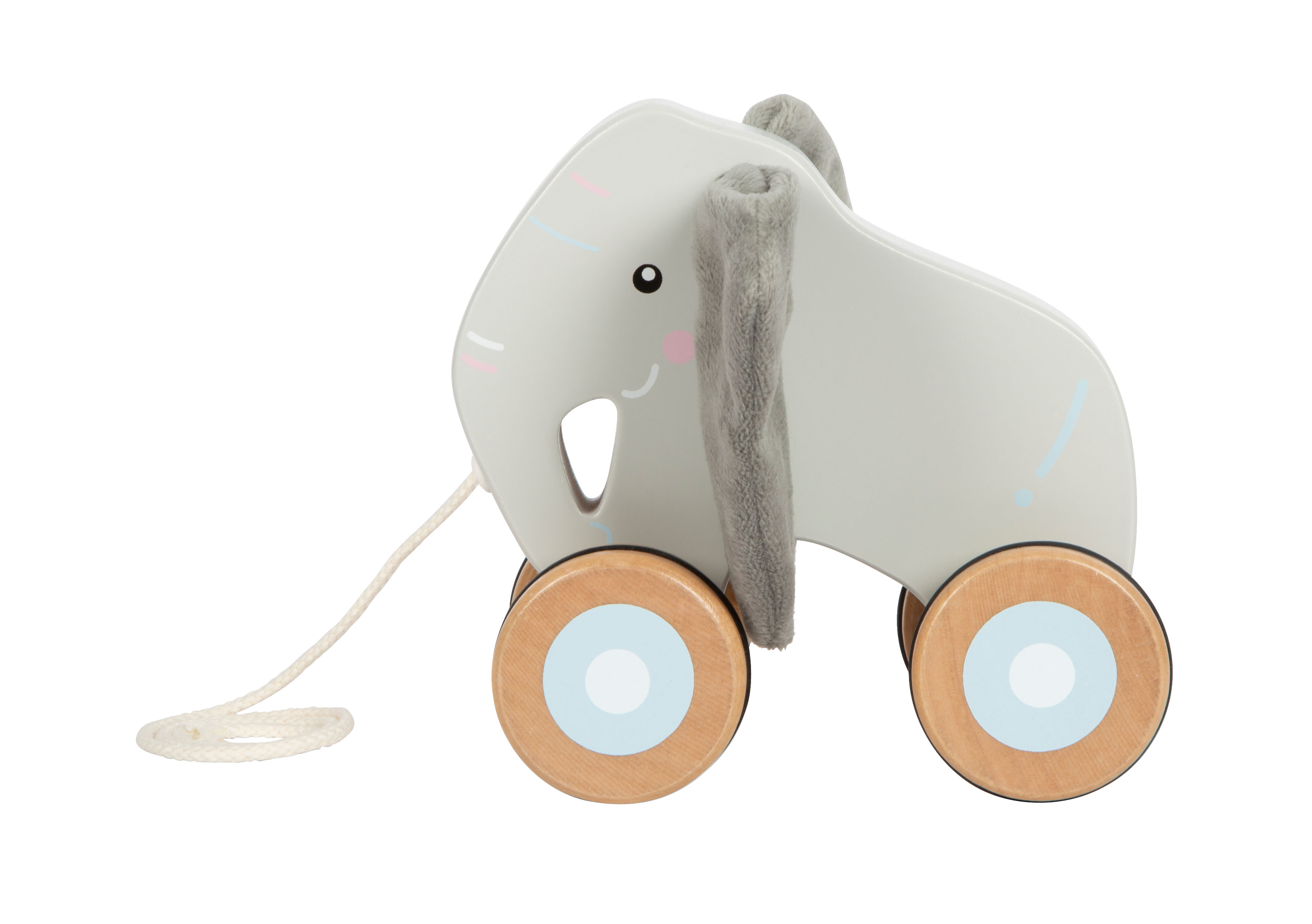 Profilansicht Nachziehtier Elefant aufgerollte verstärkte Leine