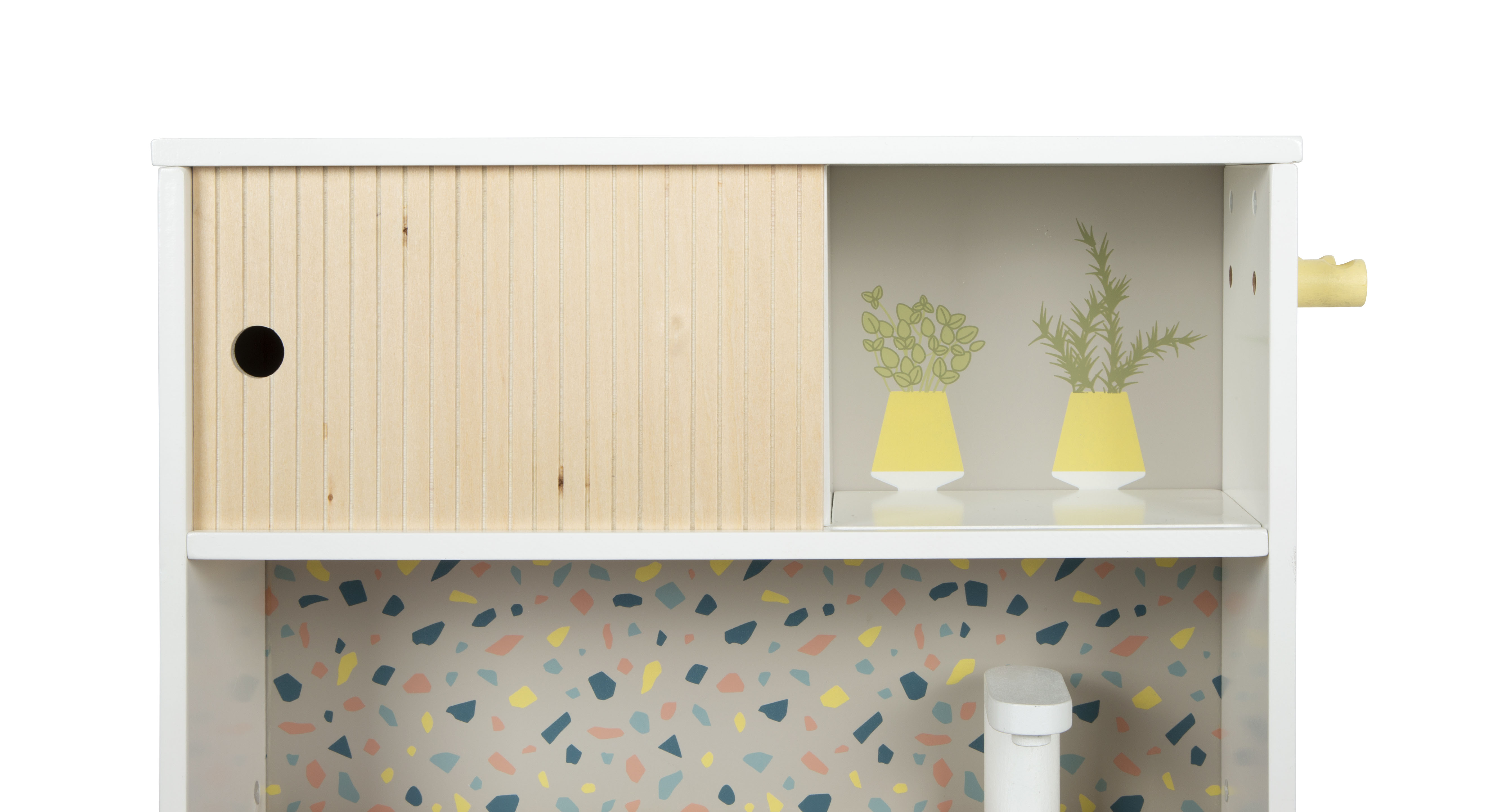 Kinderküche Terrazzo kompakt, Regal mit Bedruckung