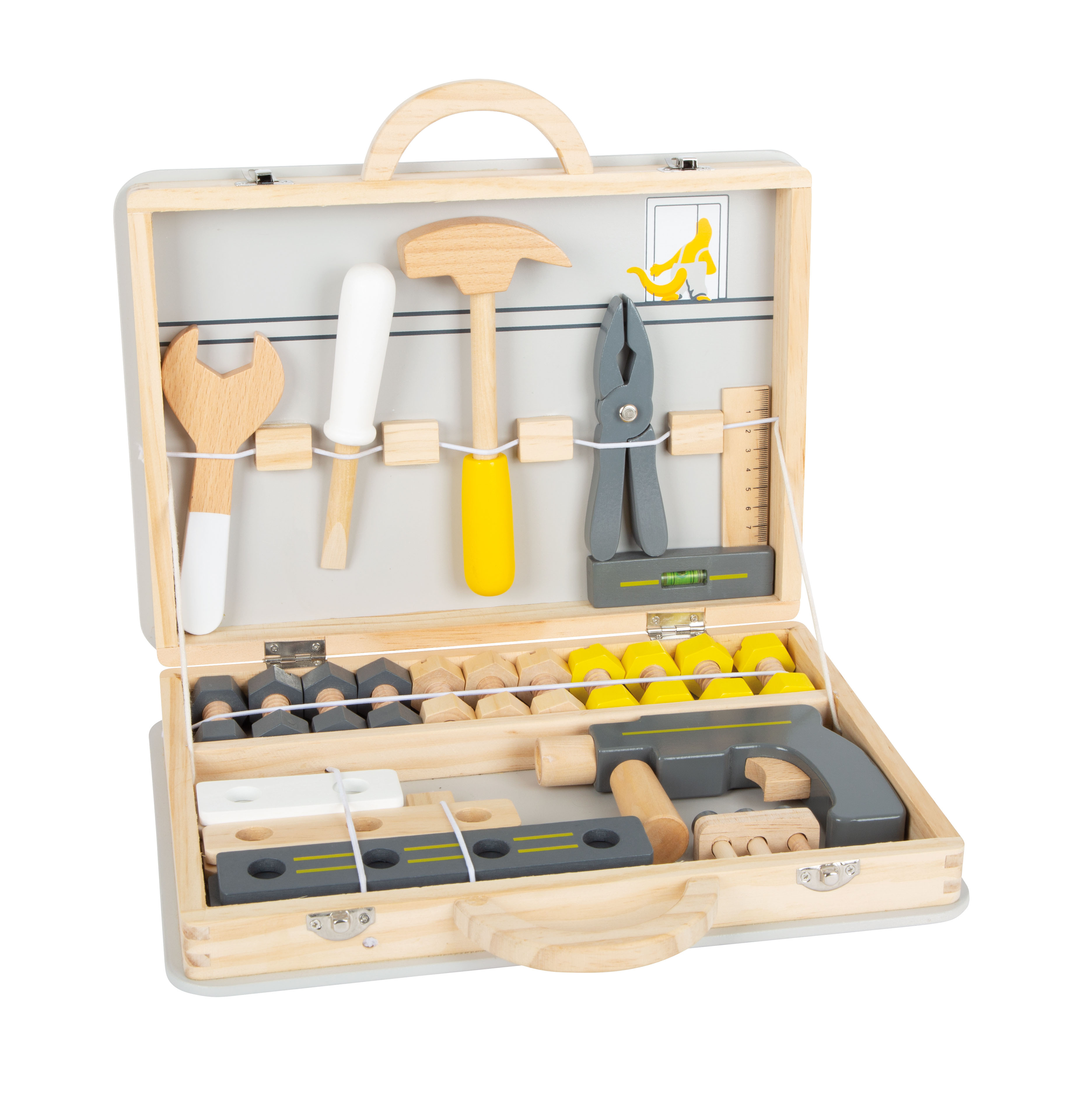 Kinder-Werkzeuge aus Holz im Werkzeugkoffer