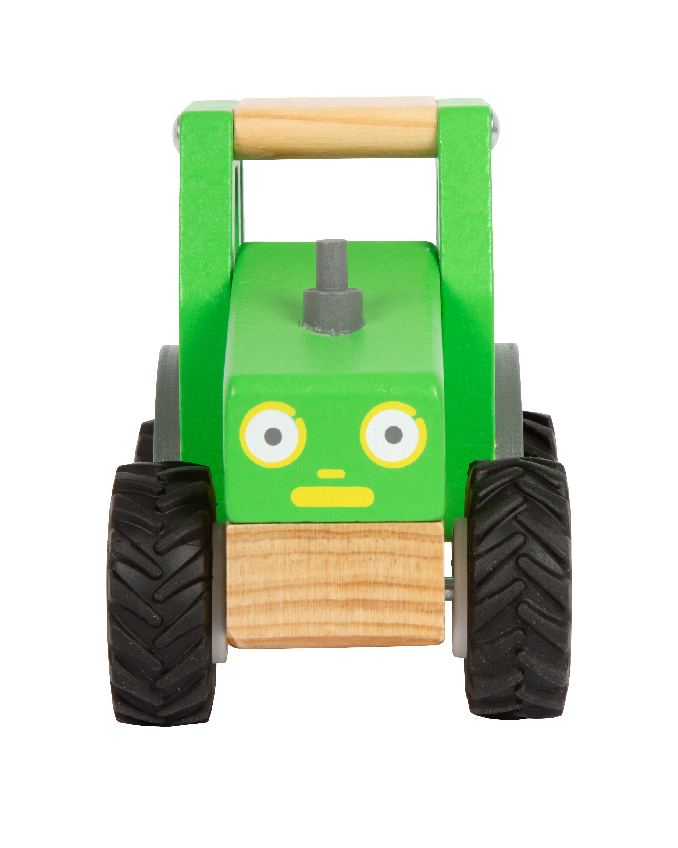 Holztraktor zum Spielen mit Gesicht