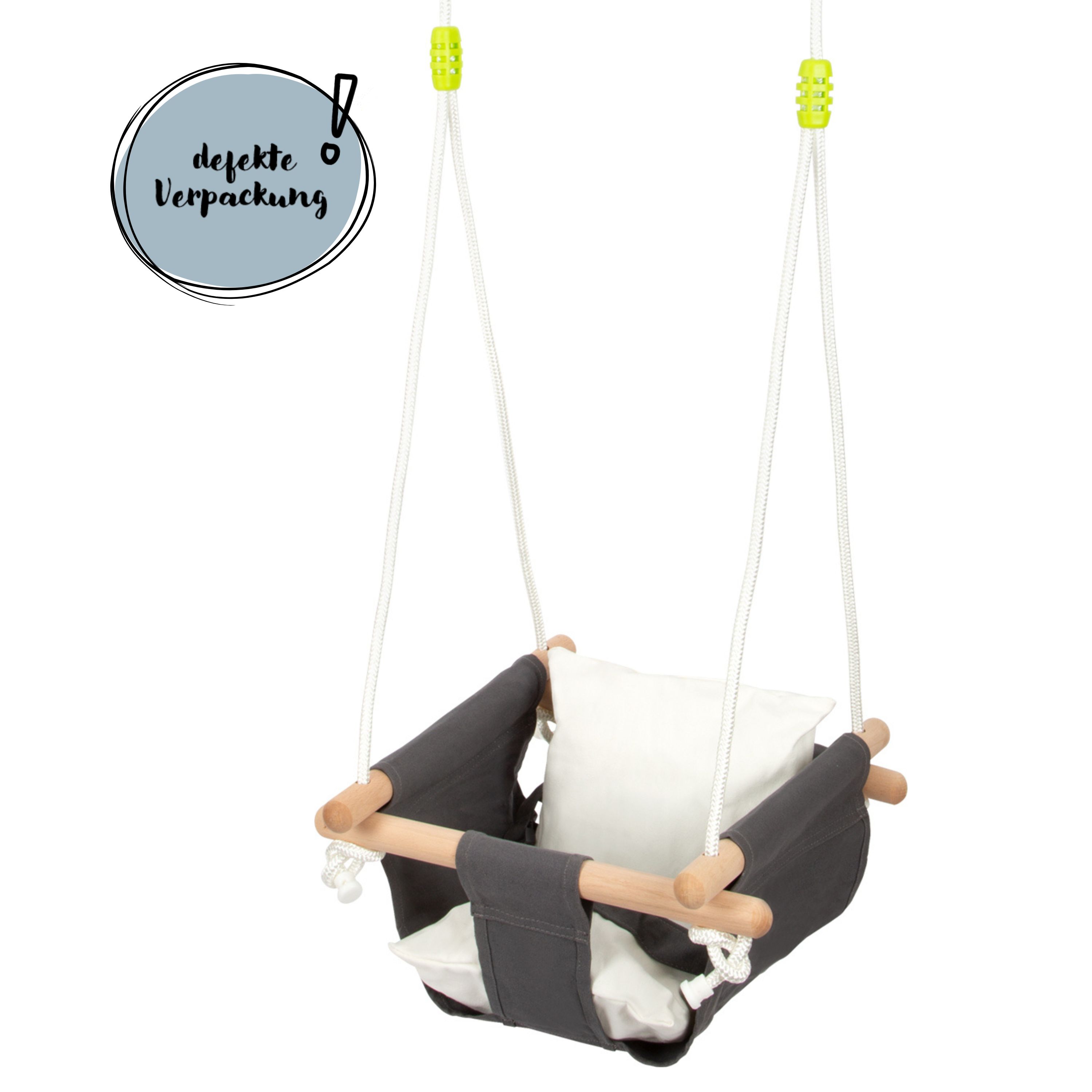 Babyschaukel aus Stoff mit defekter Verpackung