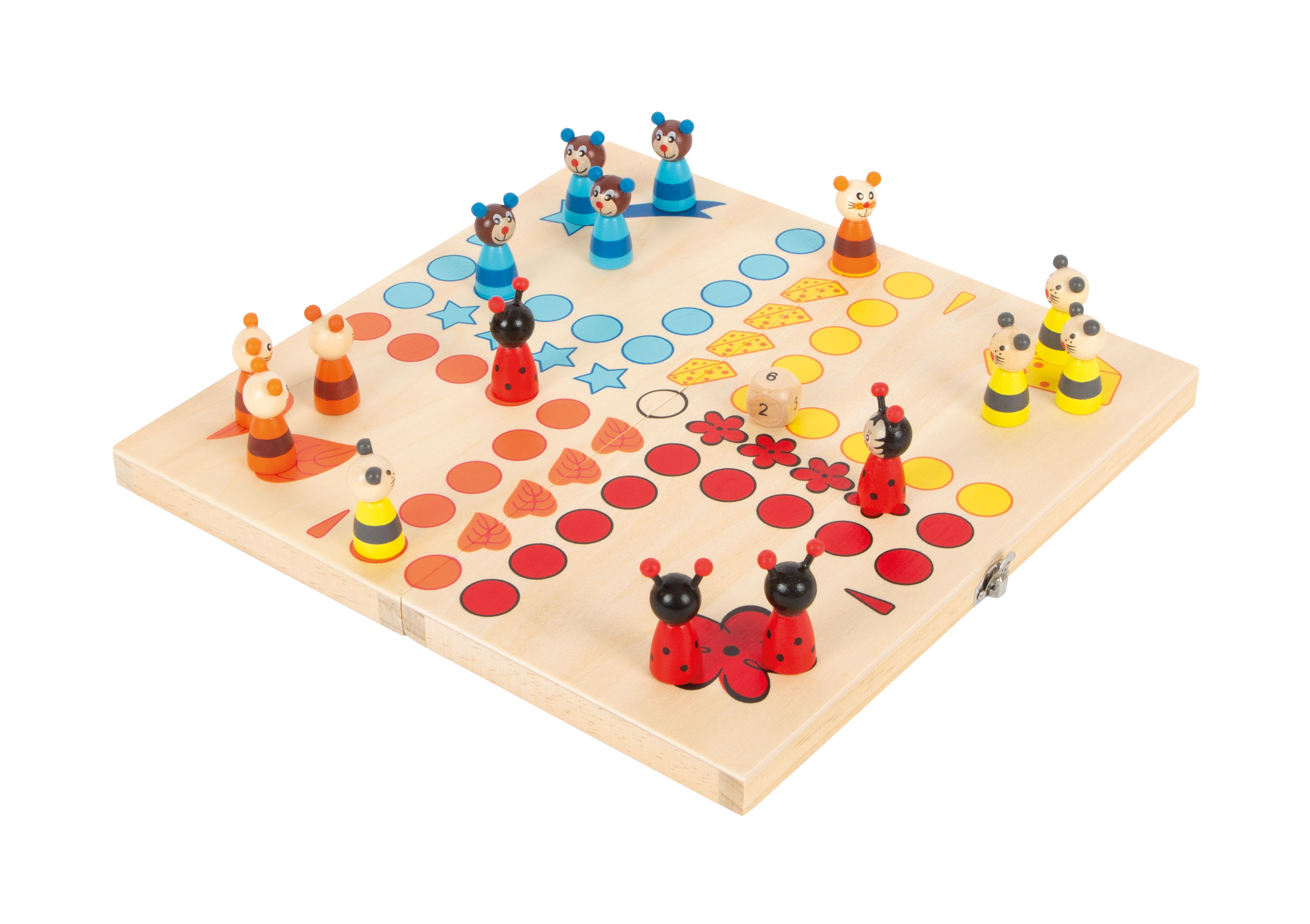 Ludo aus Holz mit farbenfrohen Tierfiguren