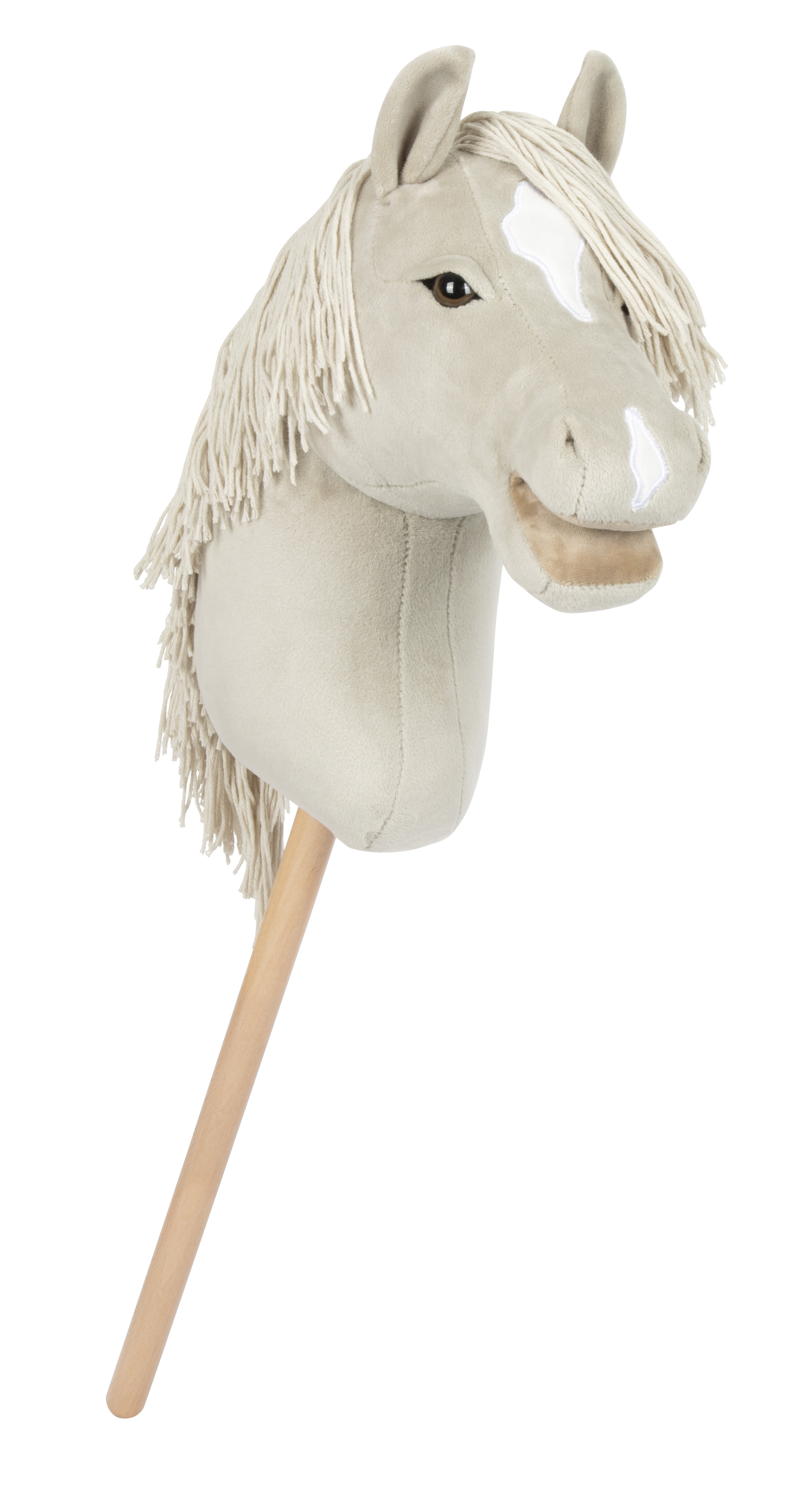 Graues Hobby Horse Luna mit freundlichem Ausdruck