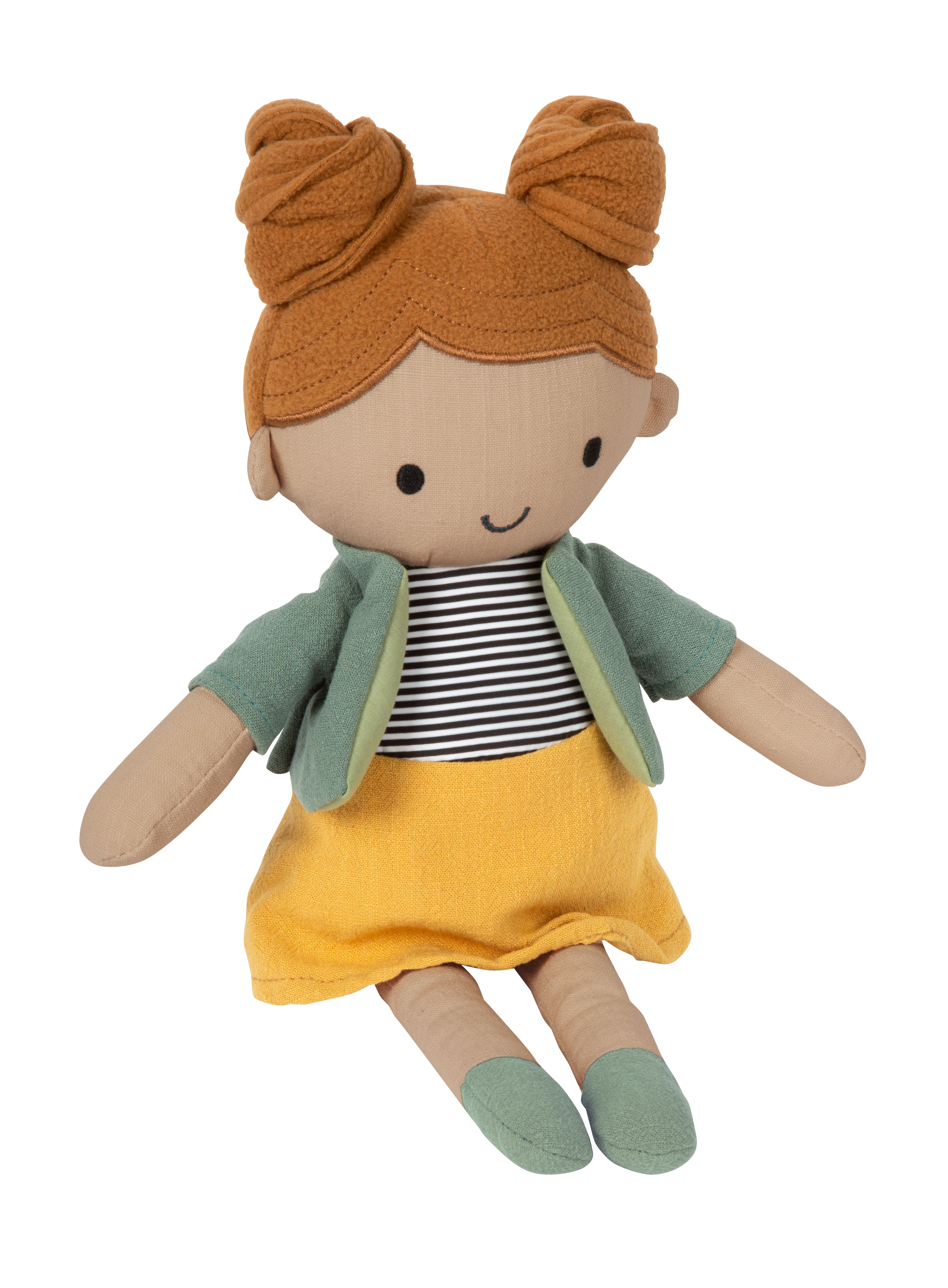 Stoffpuppe zum Spielen mit Kleid und Jacke