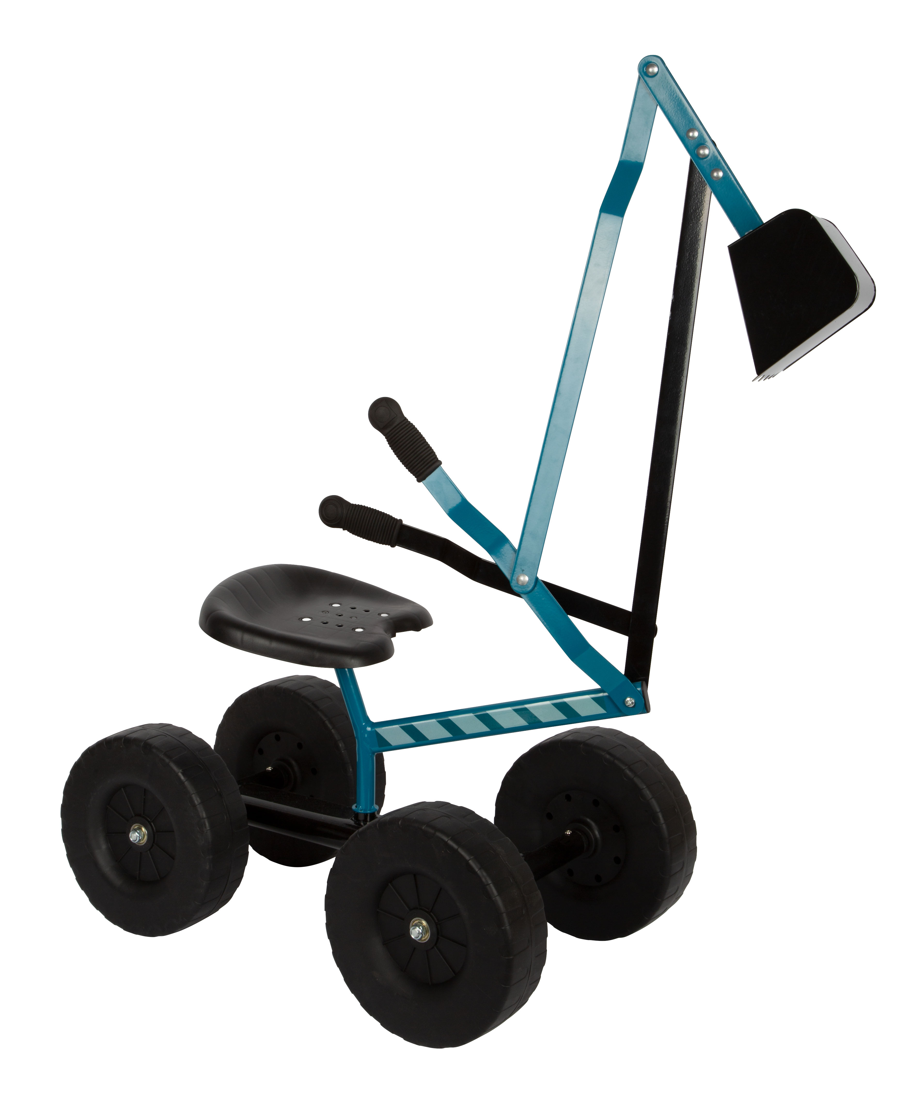 Blauer Kinder-Bagger mit Sitz und Schaufel für den Sandkasten