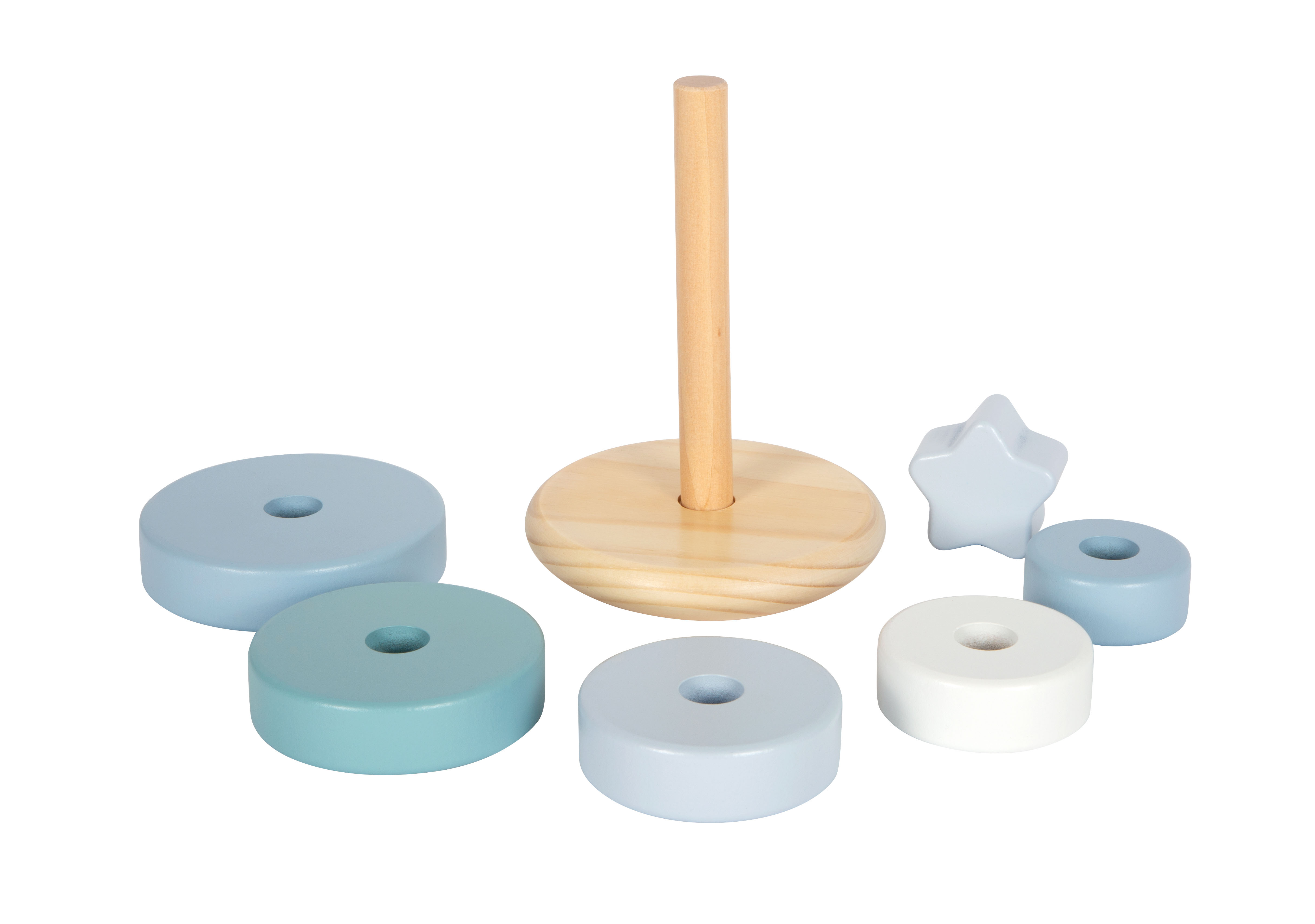 Stapelturm aus Holz mit beweglicher Stange