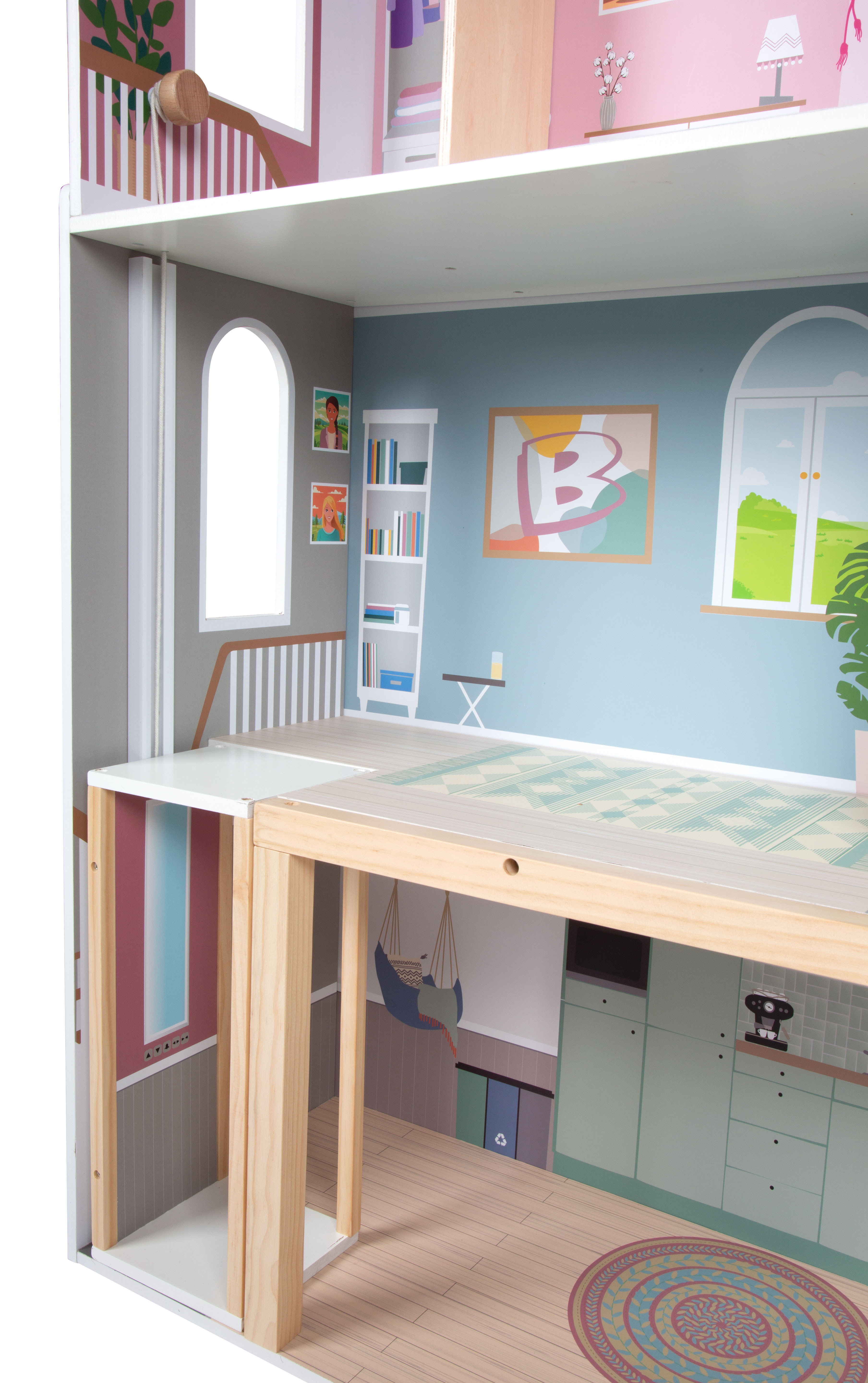 Puppenhaus XL mit beweglichem Fahrstuhl