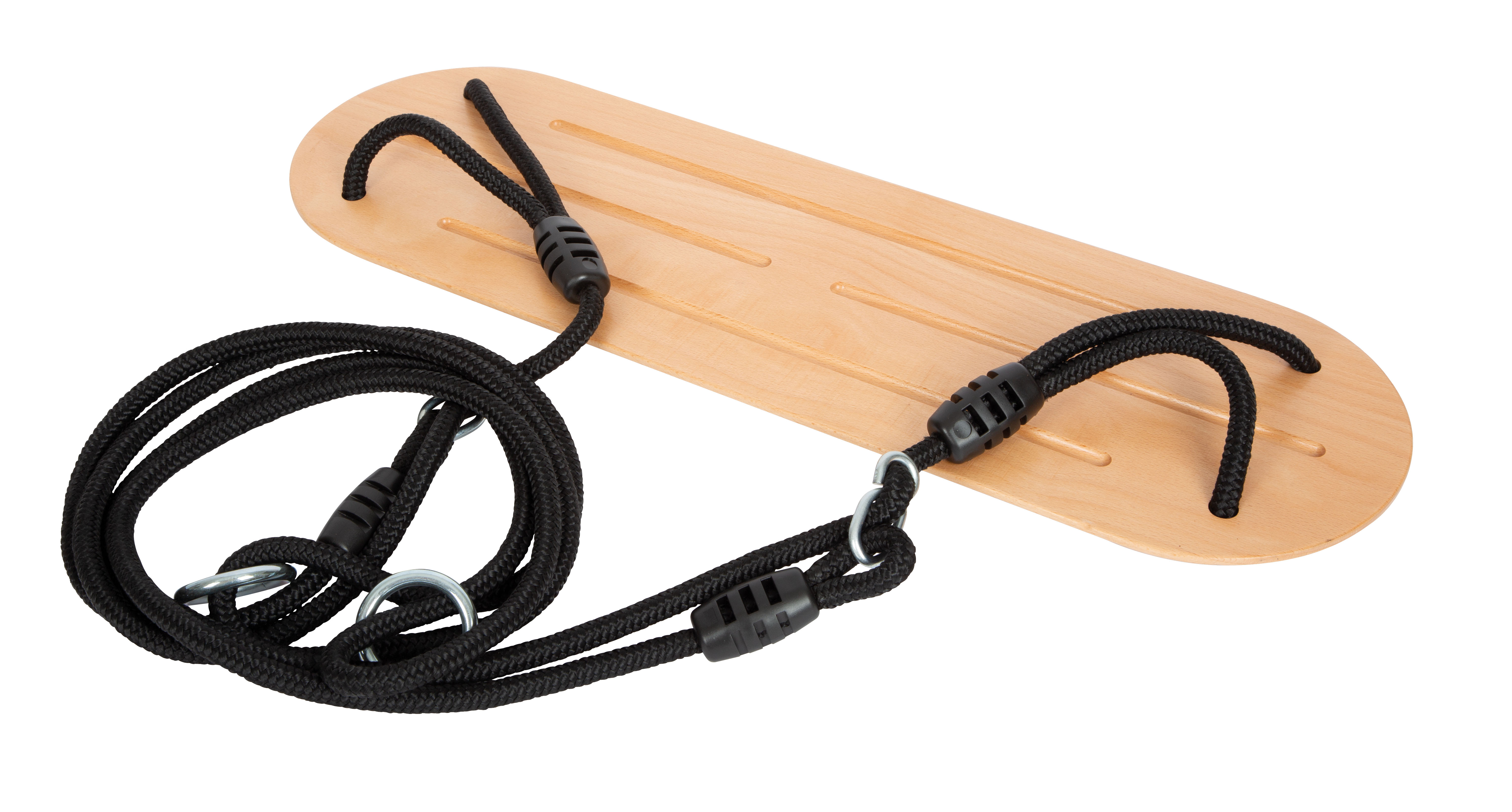 XL Schaukel aus Holz mit schwarzen Seilen
