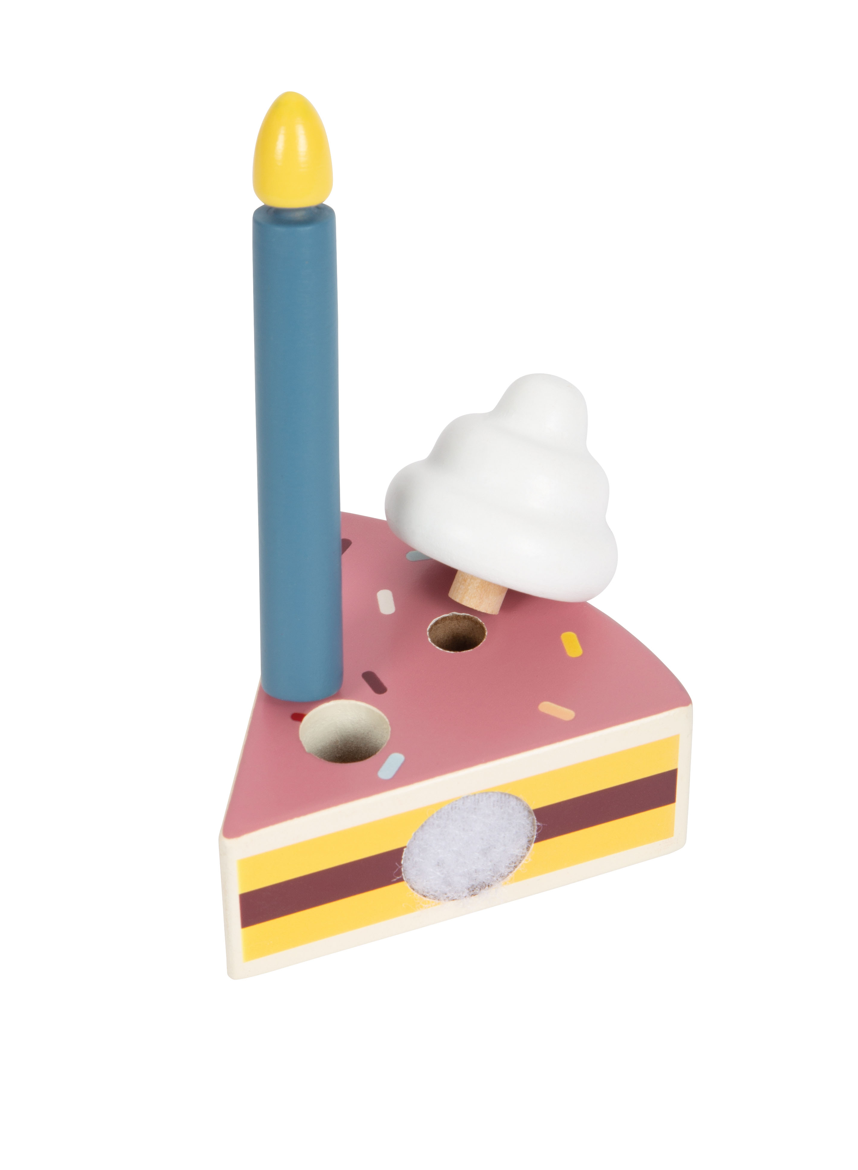 Tortenstücke aus Holz mit Kerze und Zahl