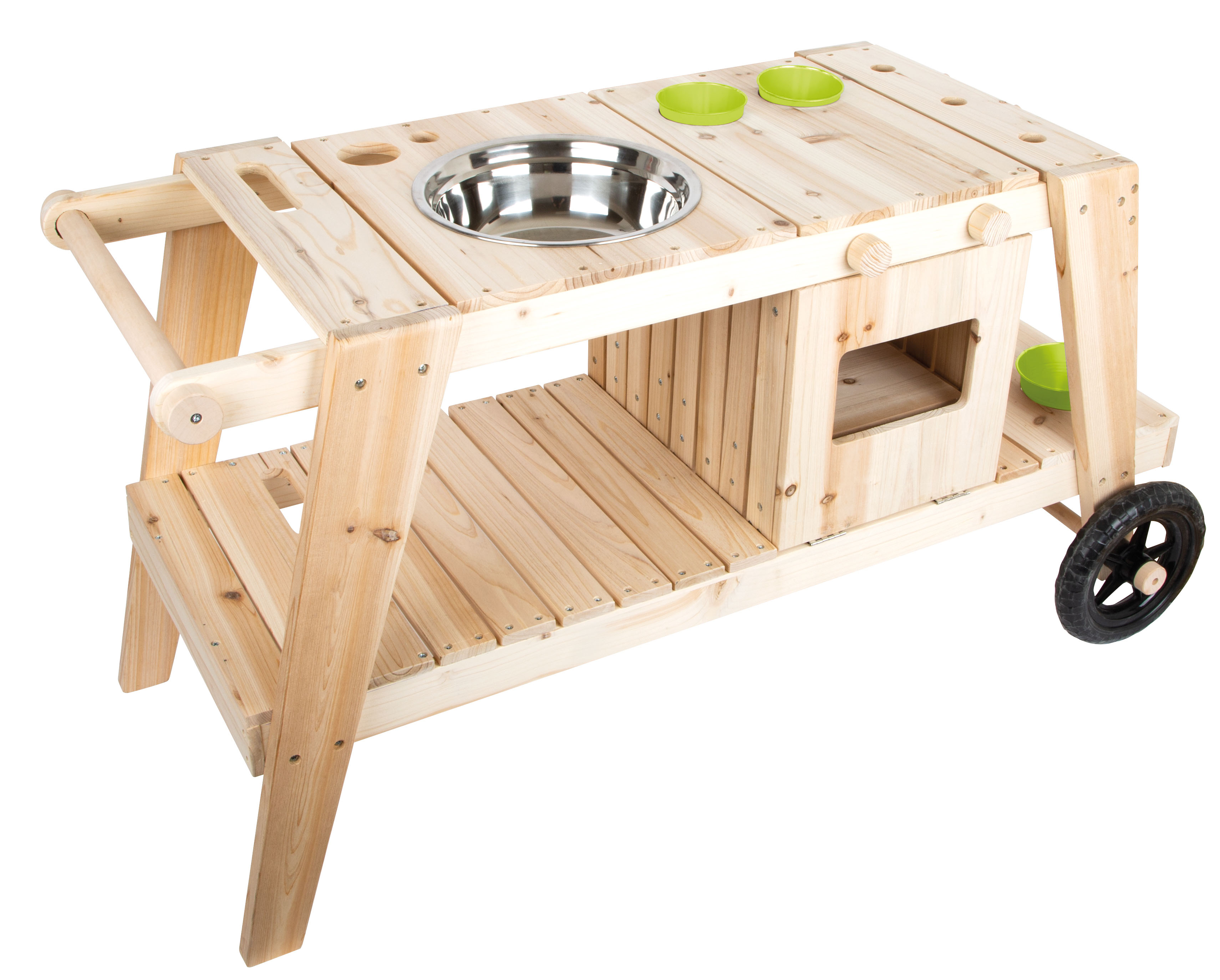 Matschküche aus Holz mit Rollen