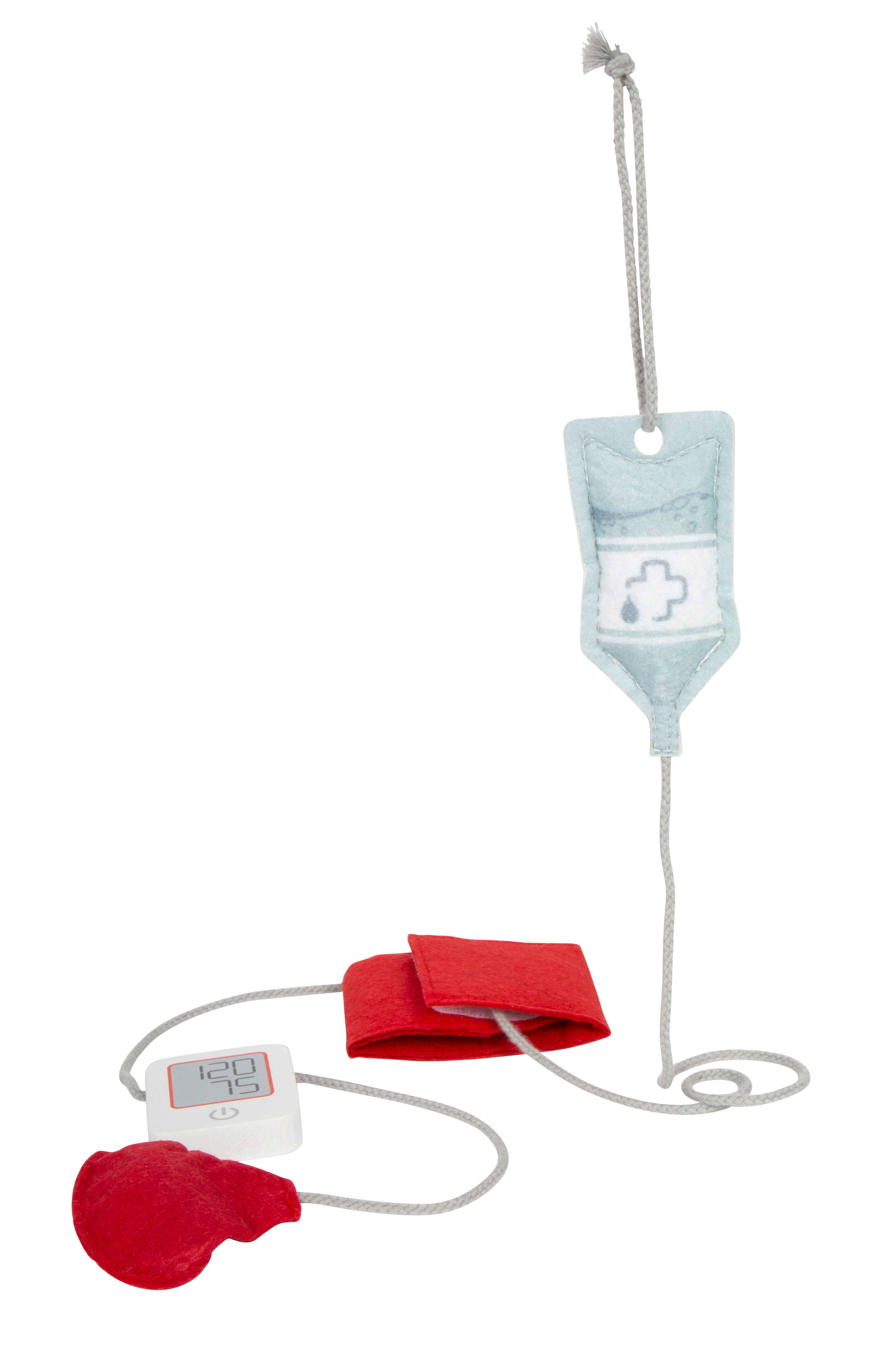 Notarzttasche mit Infusionsbeutel und Blutdruckmessgerät