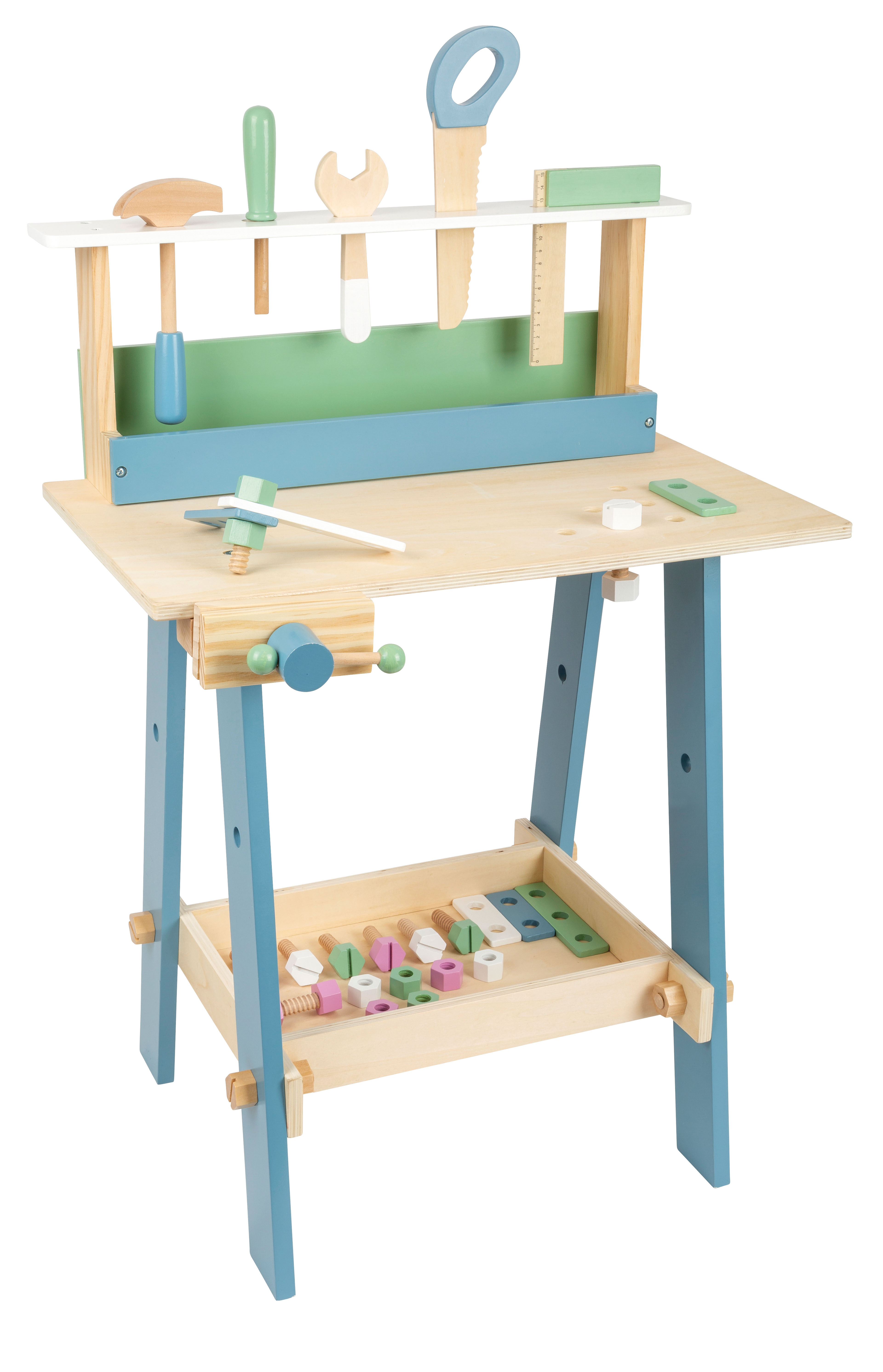 Große Kinderwerkbank aus Holz mit Werkzeugen