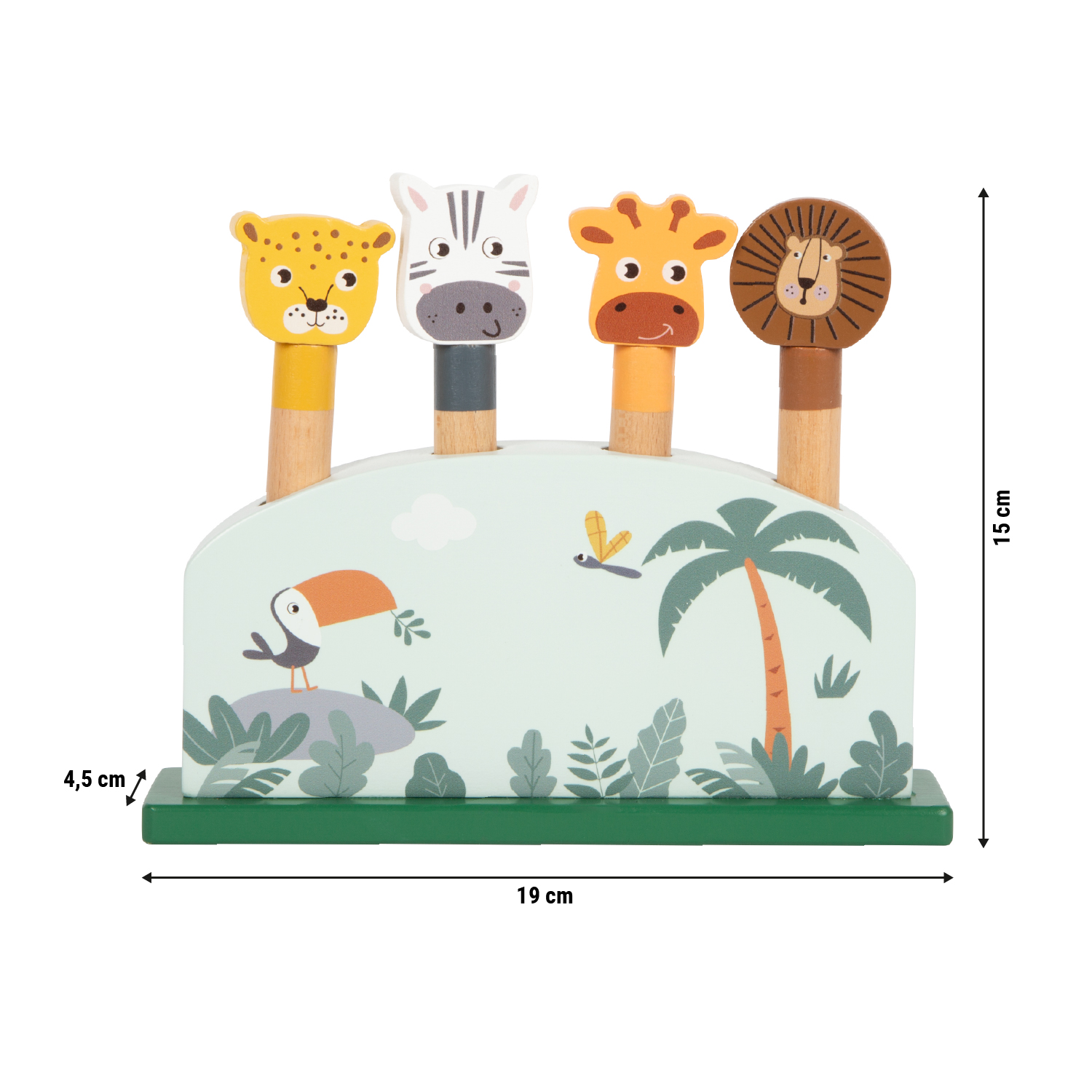 Größenskizze vom Safari Steckspiel aus Holz für Kinder