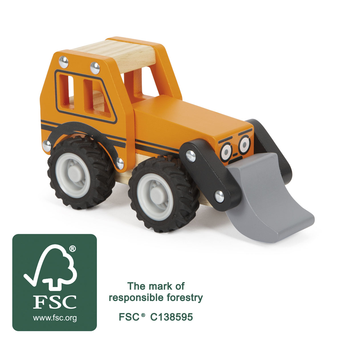 Baufahrzeug mit Frontlader zum Spielen, Kinderwagen, Holzspielzeug, Gabel/Spaßbagger, orange, vier Räder