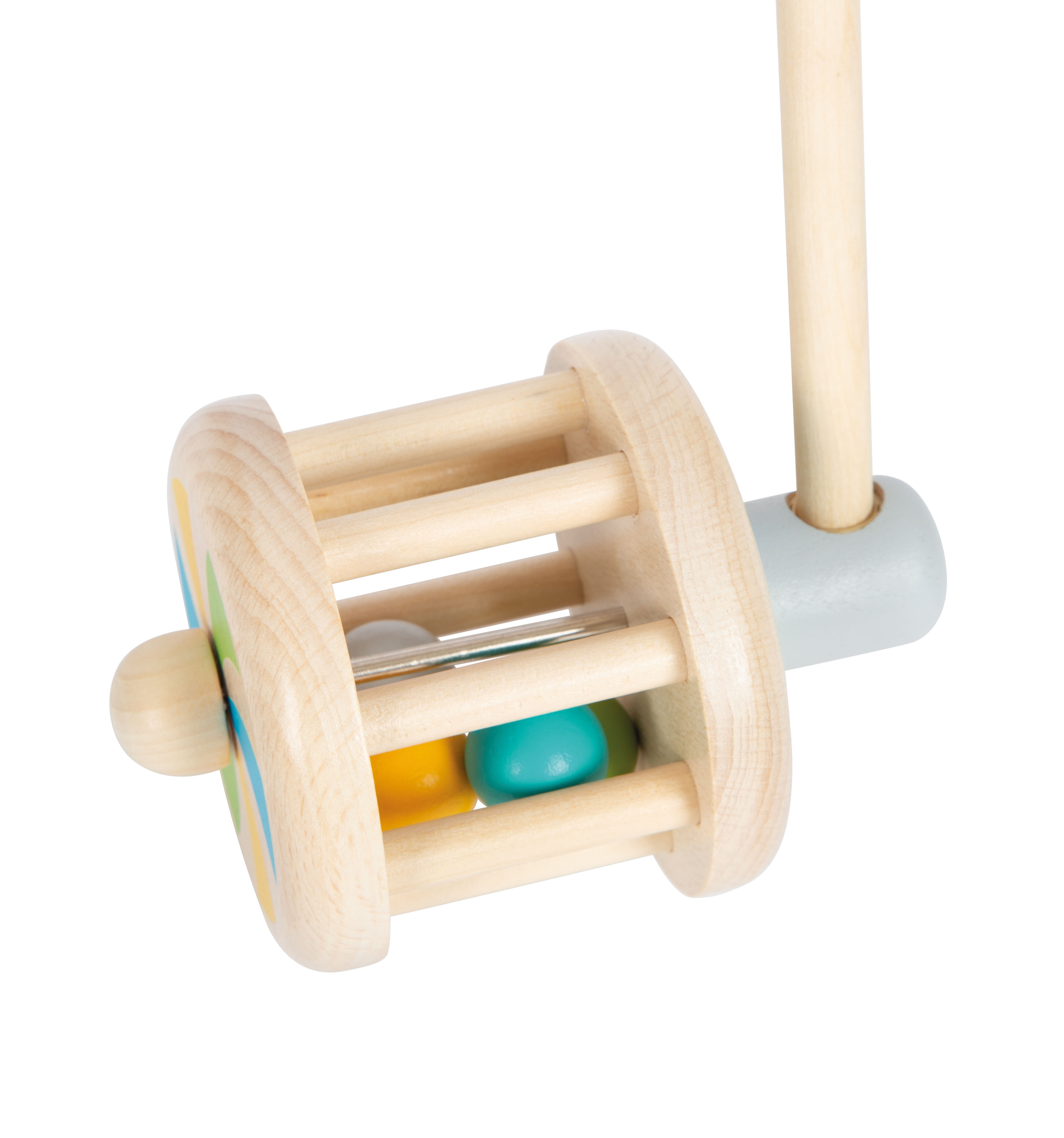 Rassel mit bunten Spielelementen aus Holz