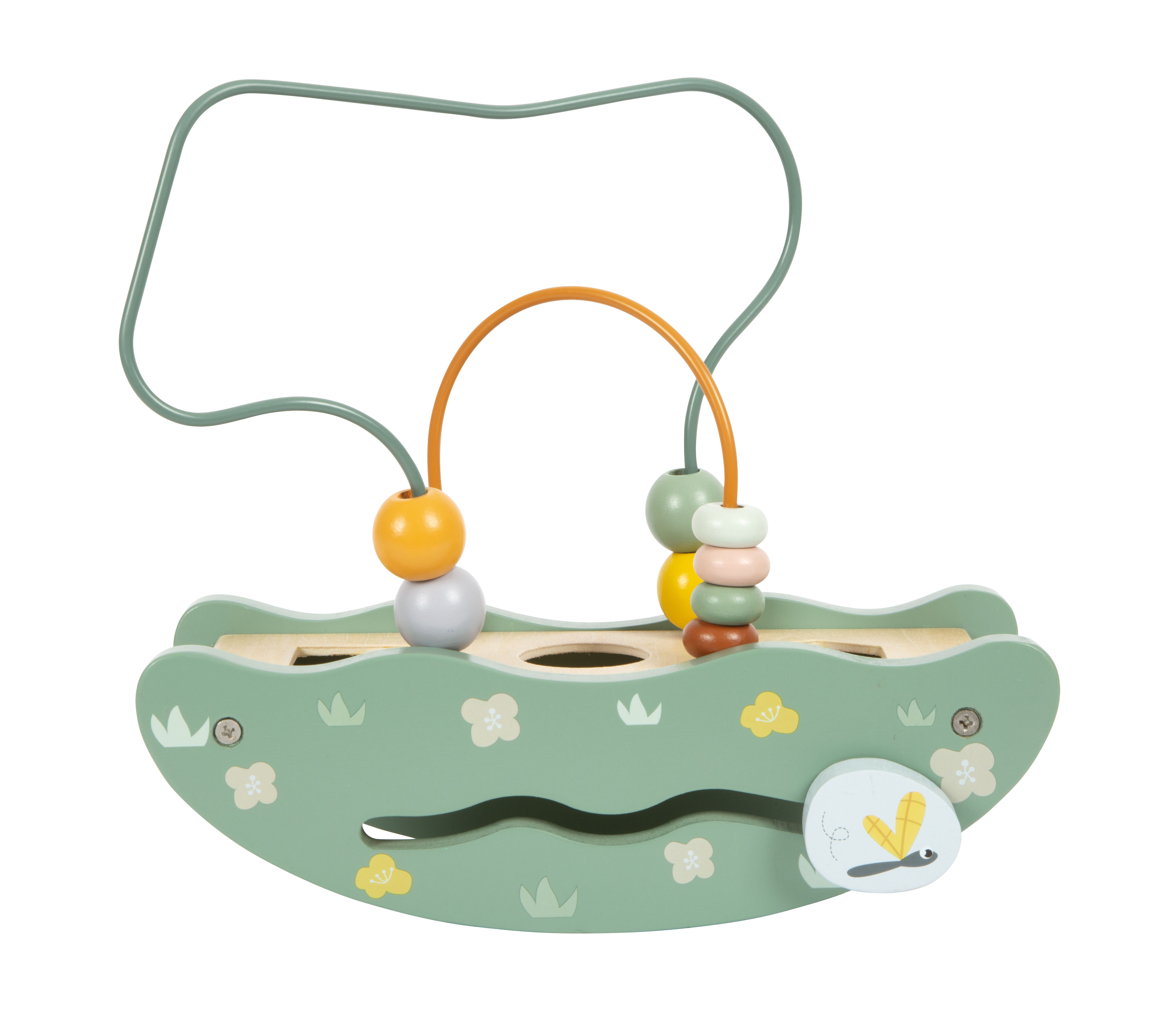 Motorikschleife aus Holz mit Schiebe- und Steckspiel