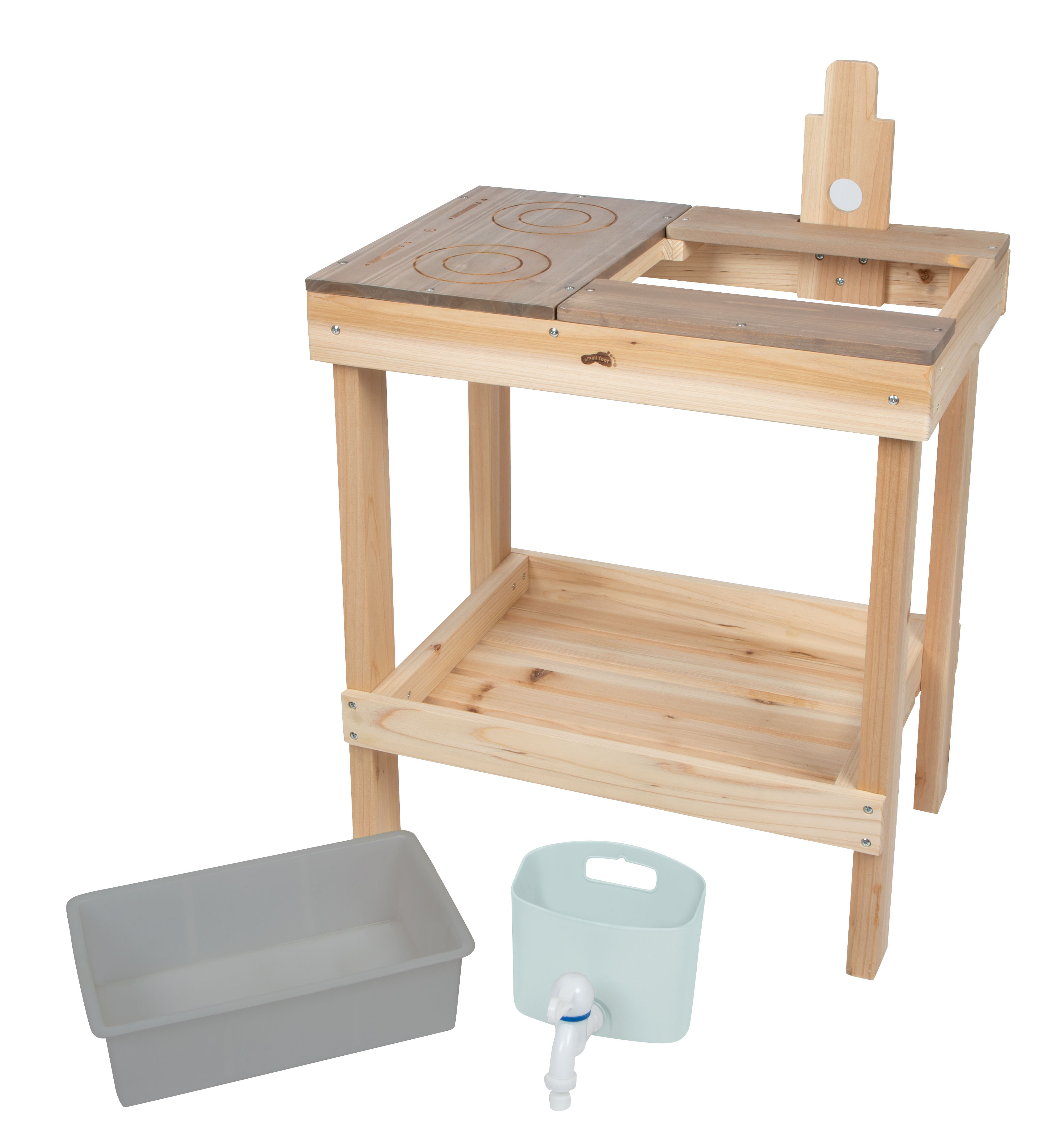 Outdoor Matschtisch mit Wasserbehälter aus Holz, Zubehör