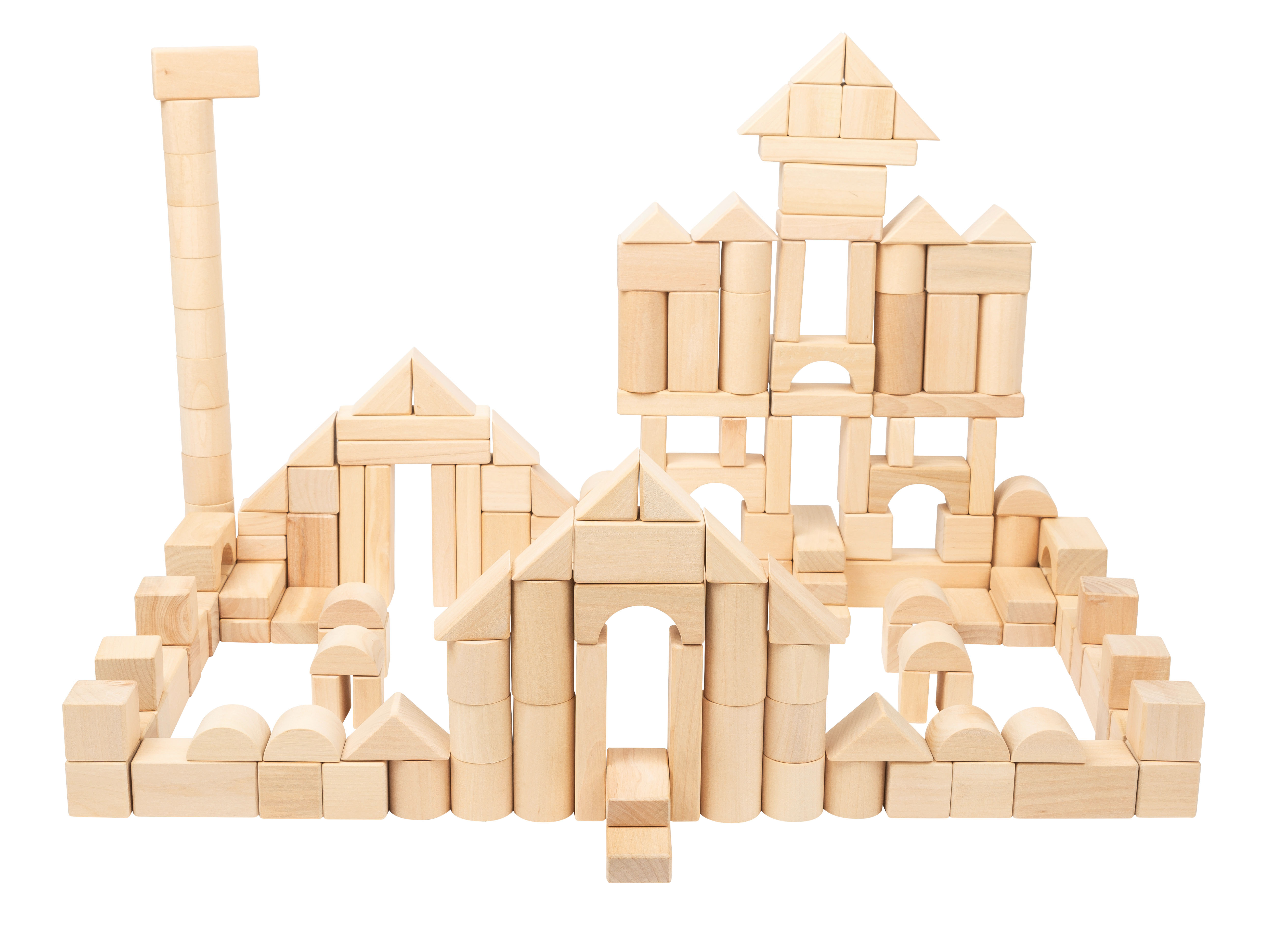 Verschiedene Holzbausteine zum Stapeln und Spielen