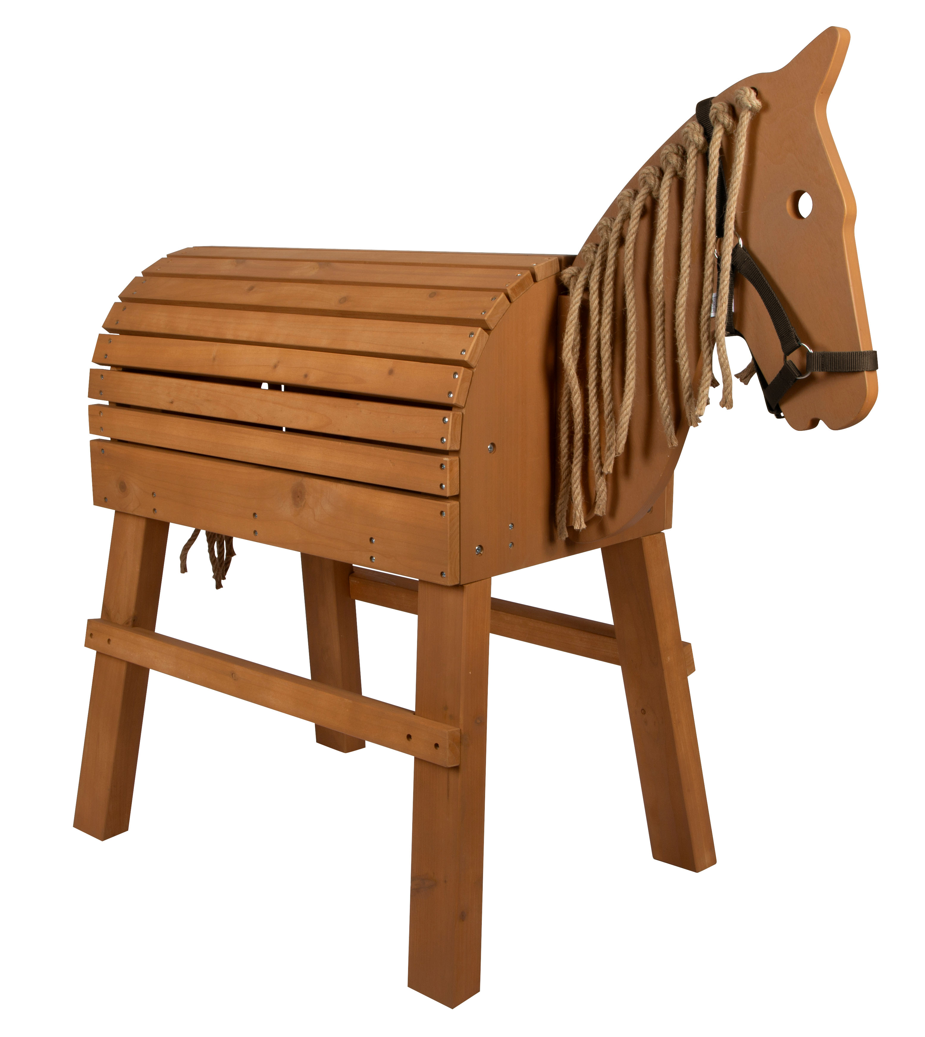 Braunes Holzpferd schräg vorne Kopf rechts