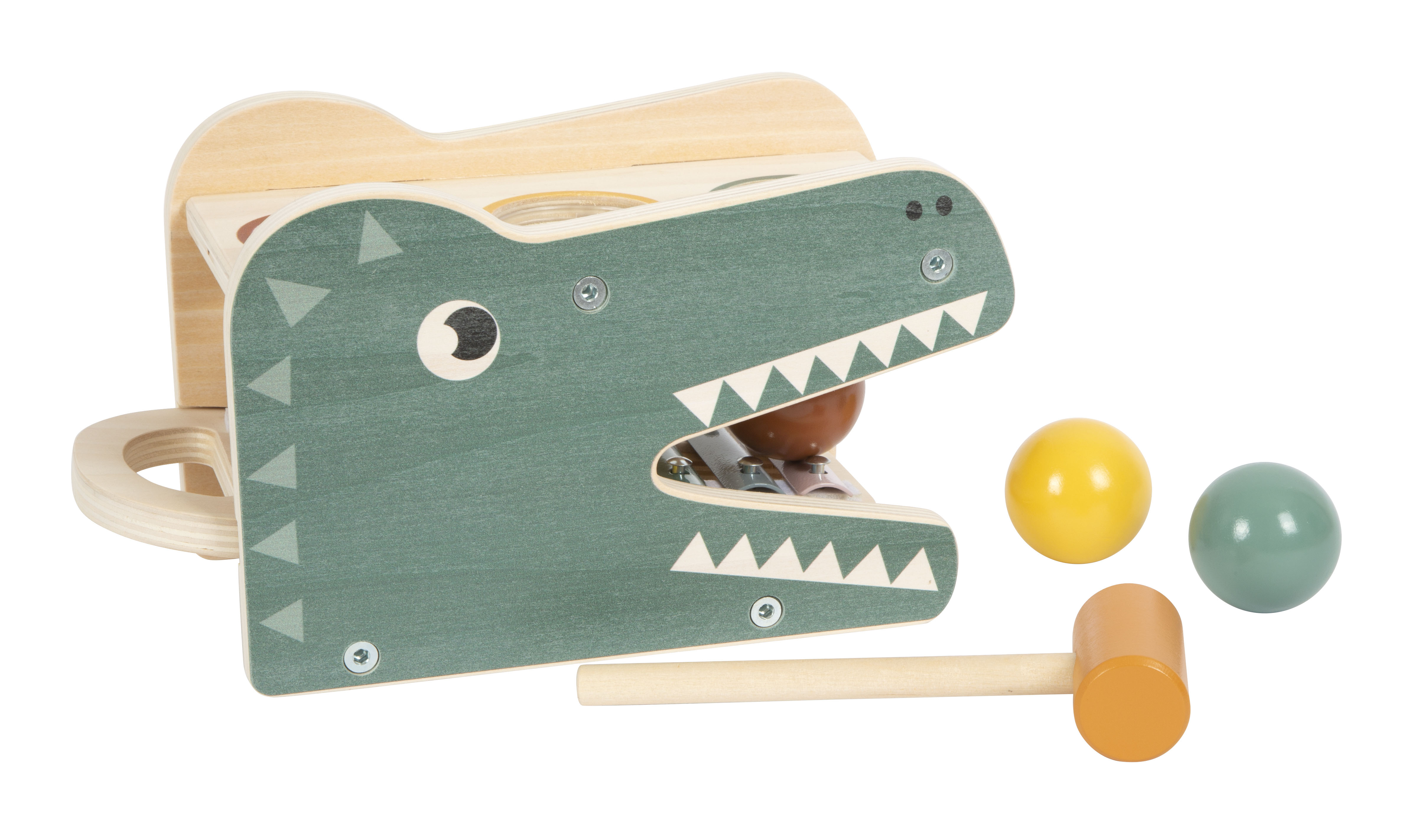 Klopfspiel-Krokodil mit Kugeln und Hammer
