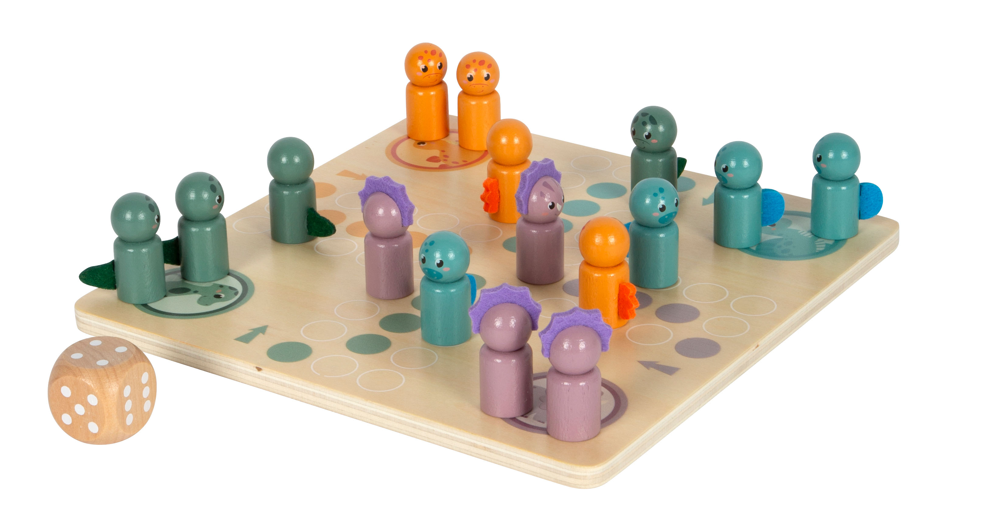 Ludo Gesellschftsspiel aus Holz mit Dinos