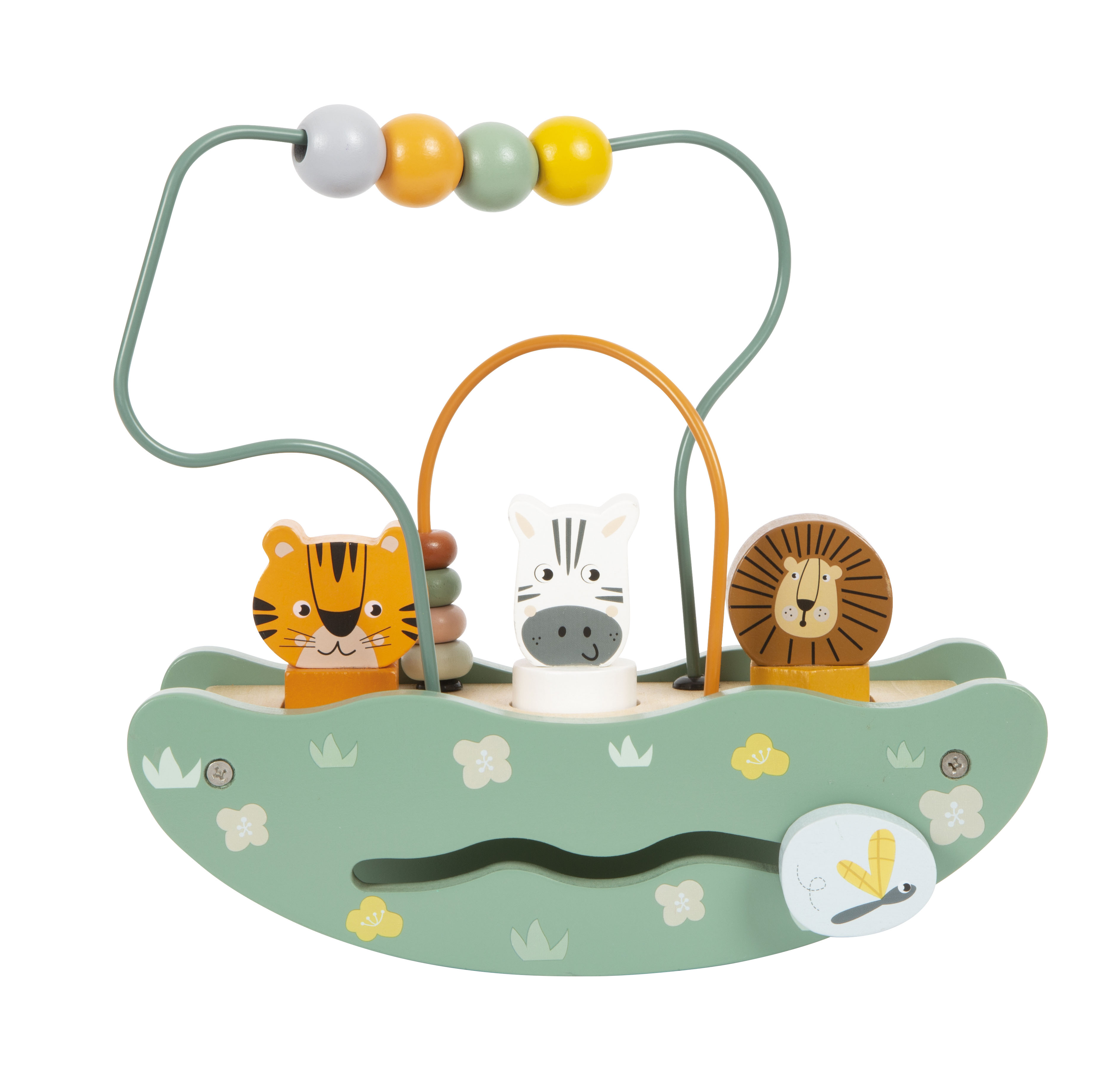 Safari-Holzspielzeug mit Motorikschleife und Wippe