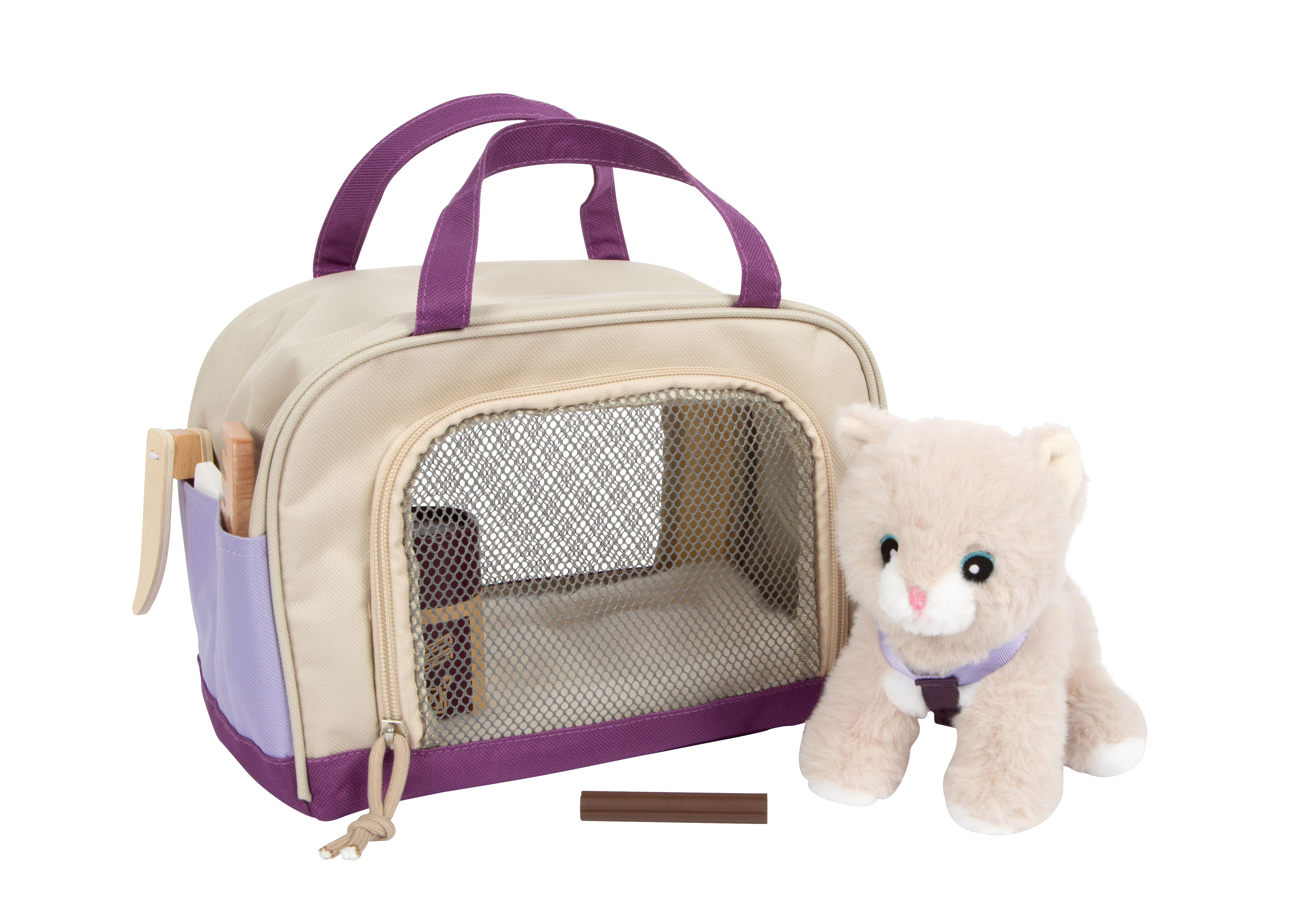 Beige Katze mit Tasche, Kaustick und Pflegeset