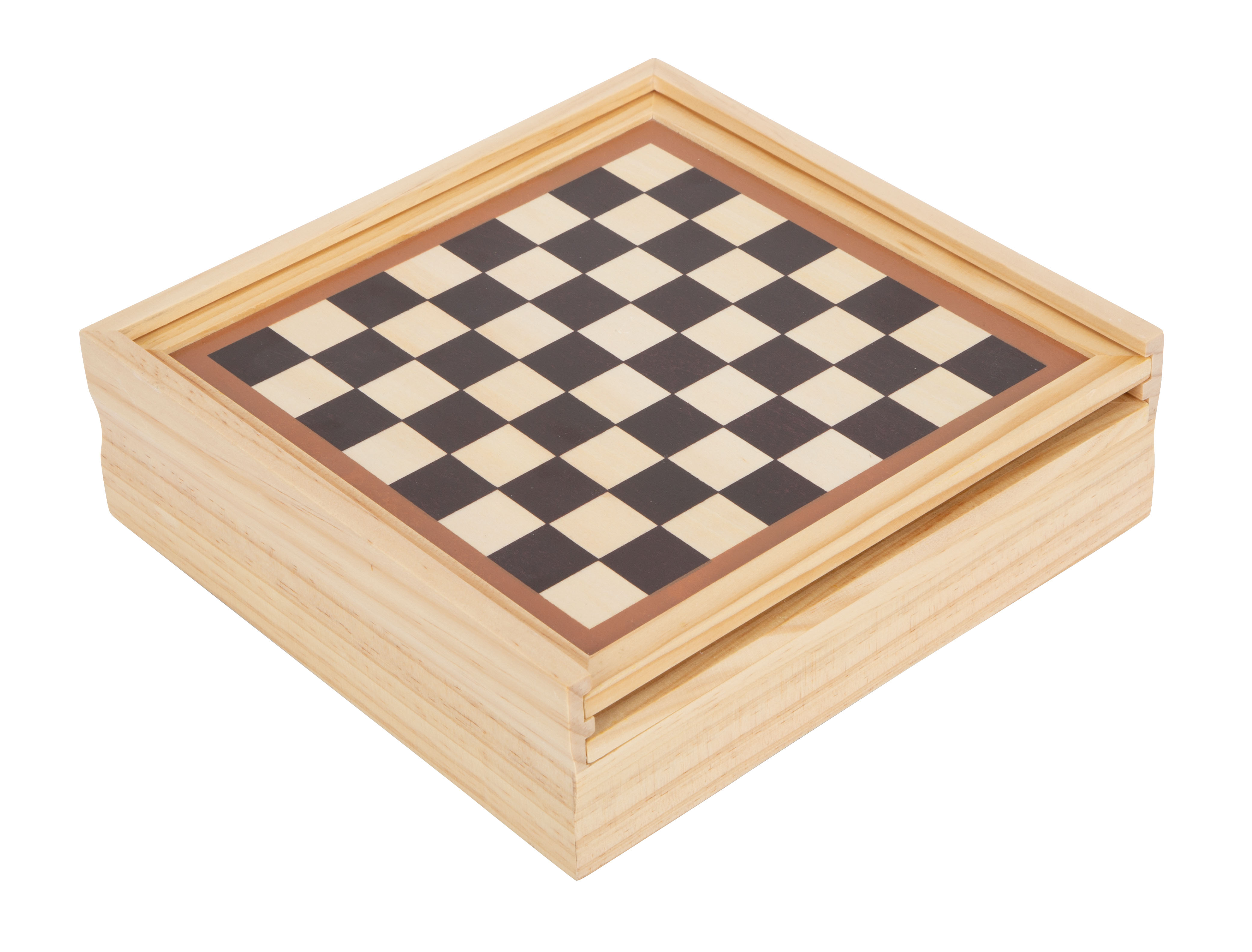 Spielesammlung in Holzkiste mit Schiebedeckel