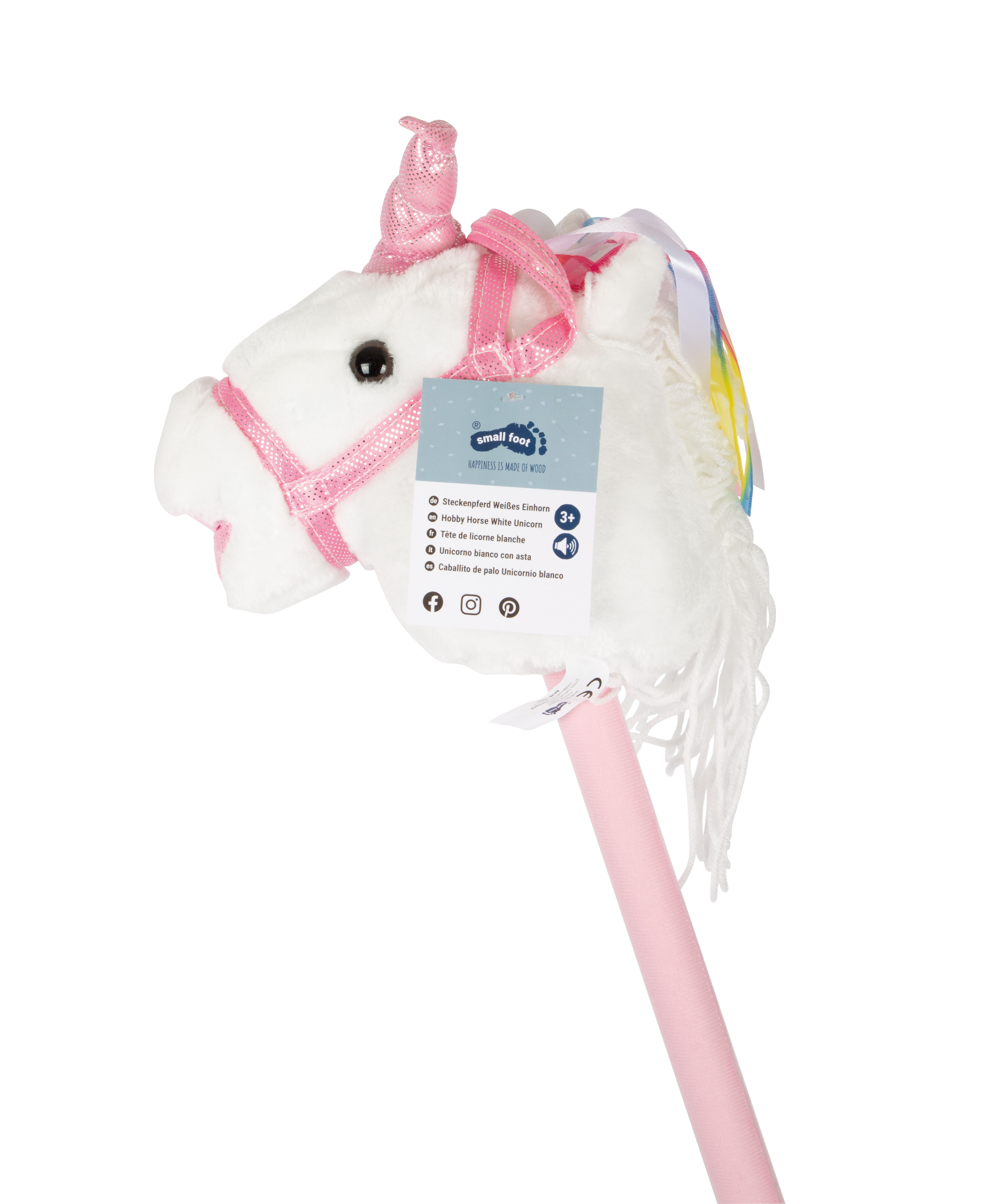 Steckenpferd „Weißes Einhorn“ für Kinder