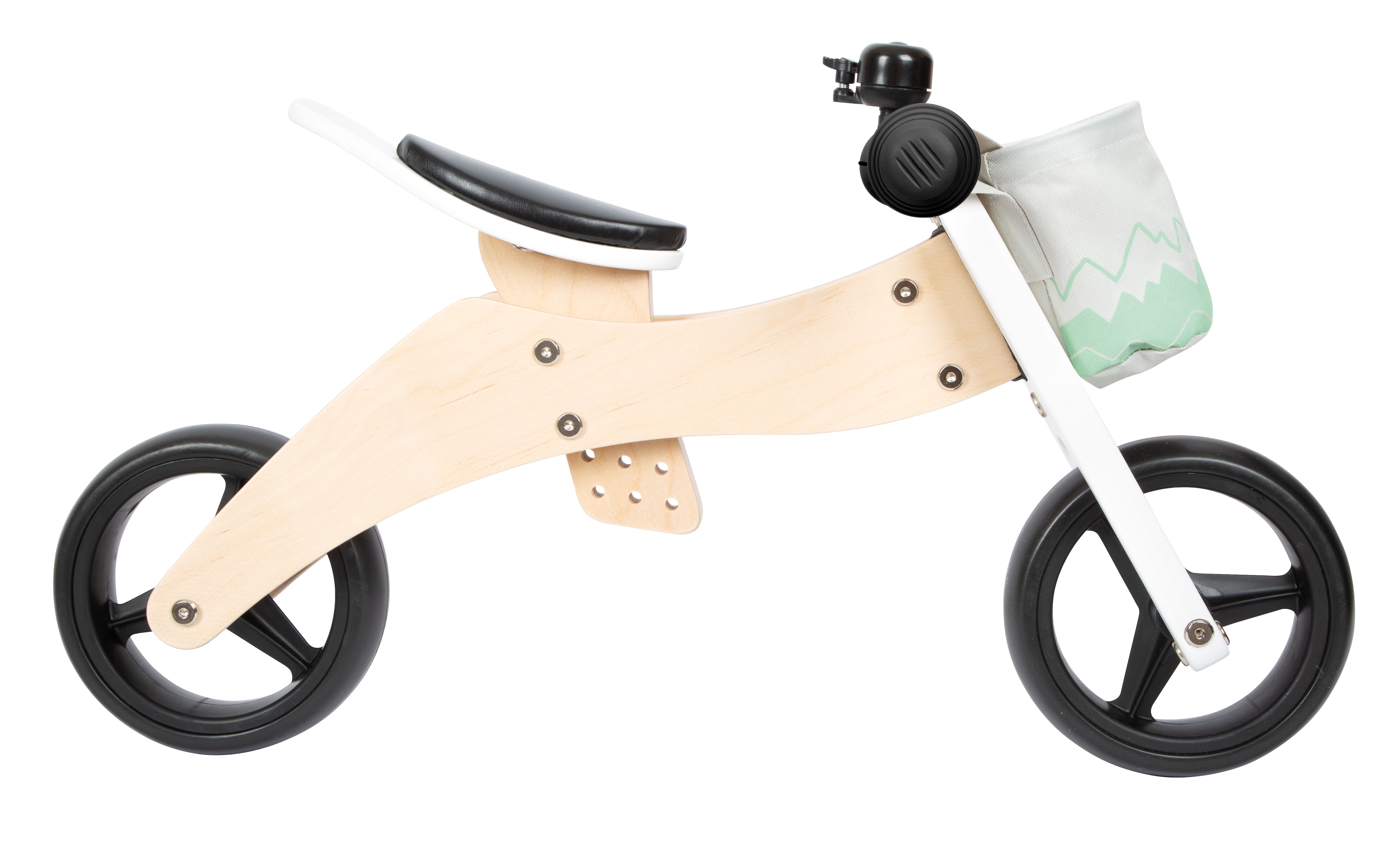 Kinder-Laufrad aus Holz mit Lenkertasche